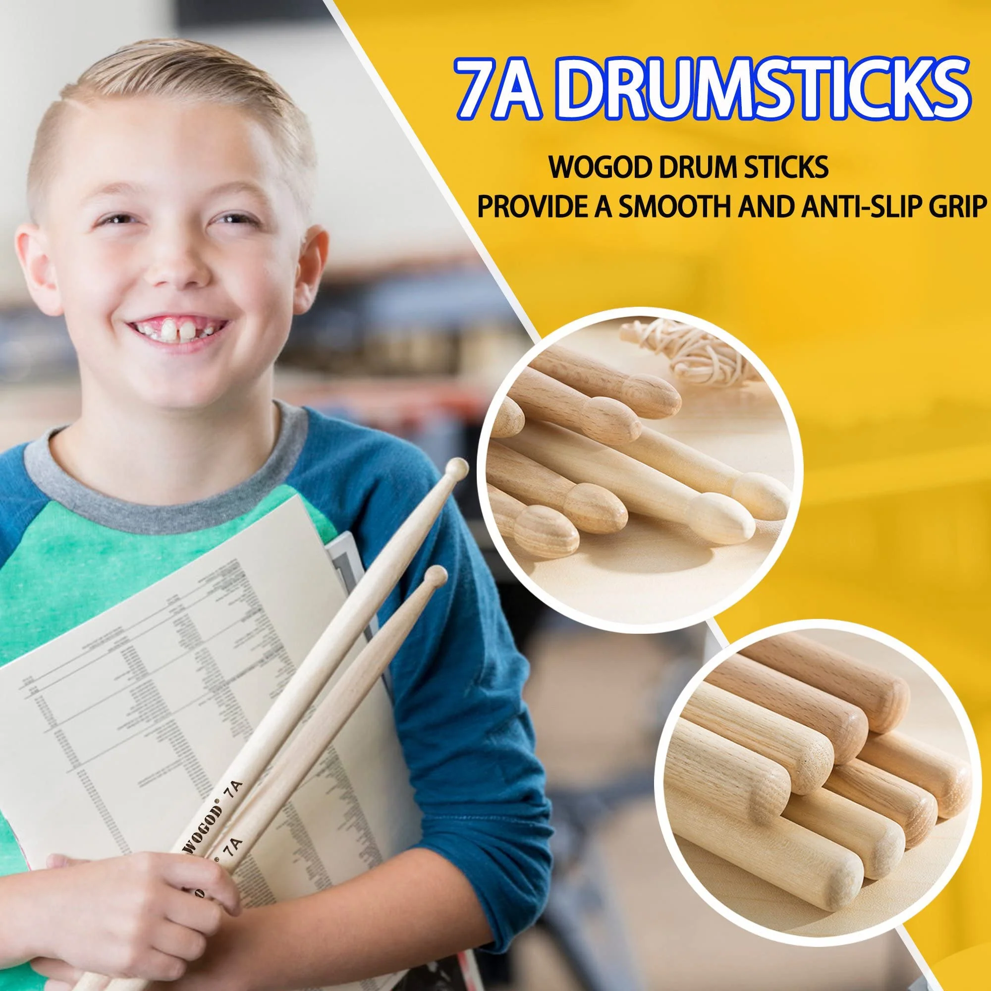 Drum Sticks 7a Drumsticks Maple Wood Tip Drumsticks (2 Pair) 2 - Image 4