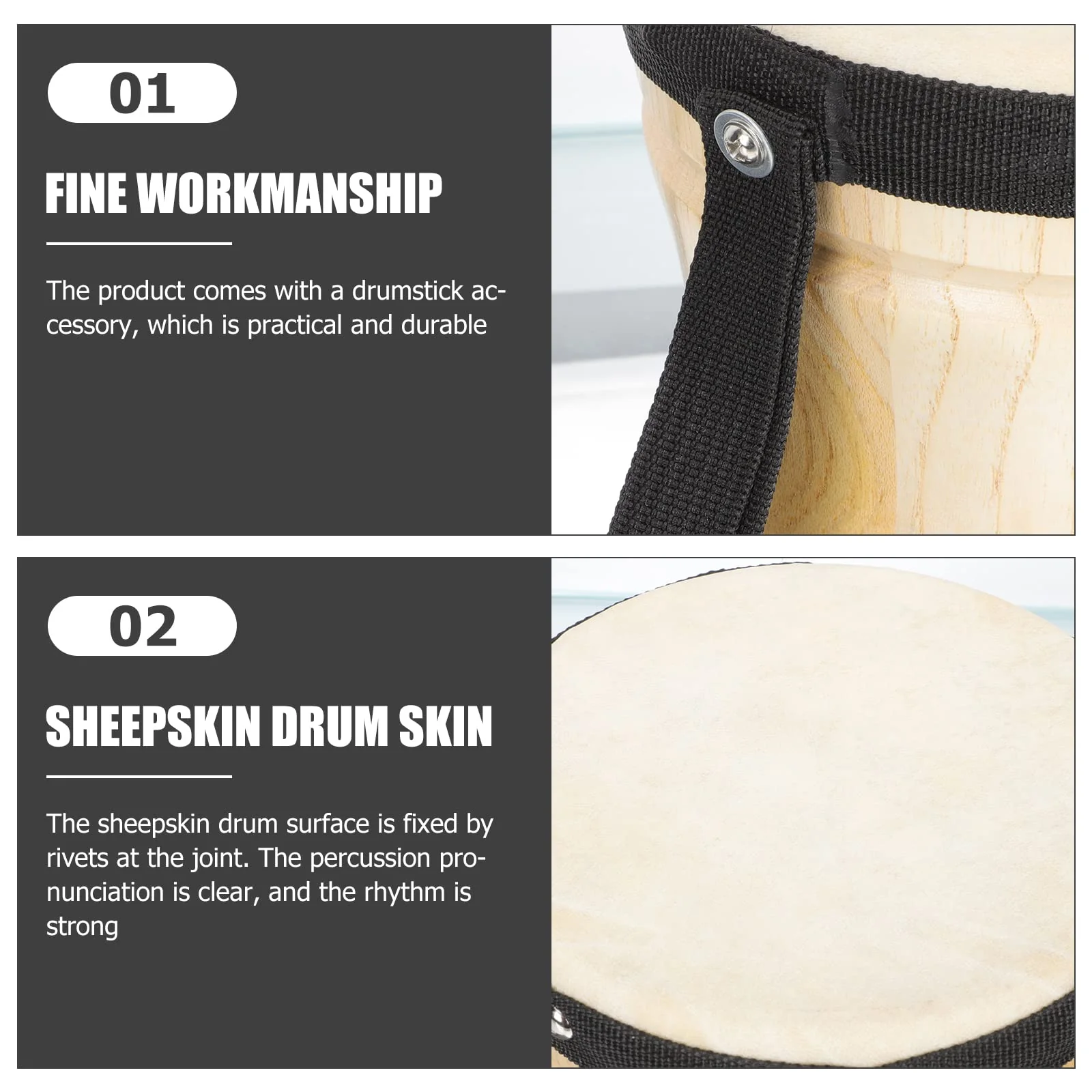 Drums Drums Drums Baby Bongos Congas 1 Set Drum Professional Sheepskin Drum Percussion Instrument Kids Drums Bongos Conga Drum Conga Drum Drum Kit - Image 2