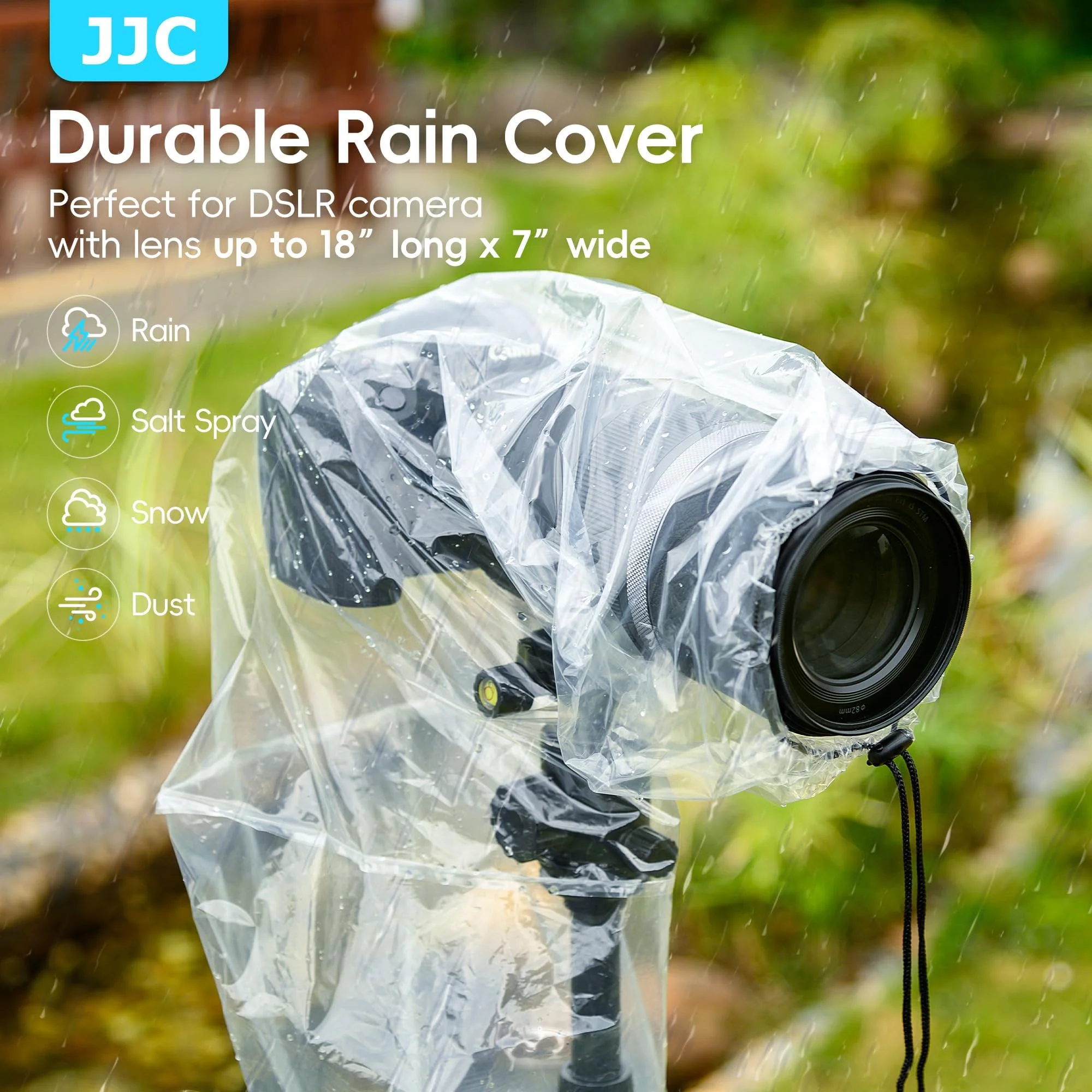 DSLR Camera Rain Cover JJC Rain Coat Sleeve Protector for Canon Nikon Fujifilm Sony Olympus Panasonic Pentax Sigma with a Lens up to 18" PE Material Clear See-Through(2 Pack) 2-Pack - Image 3