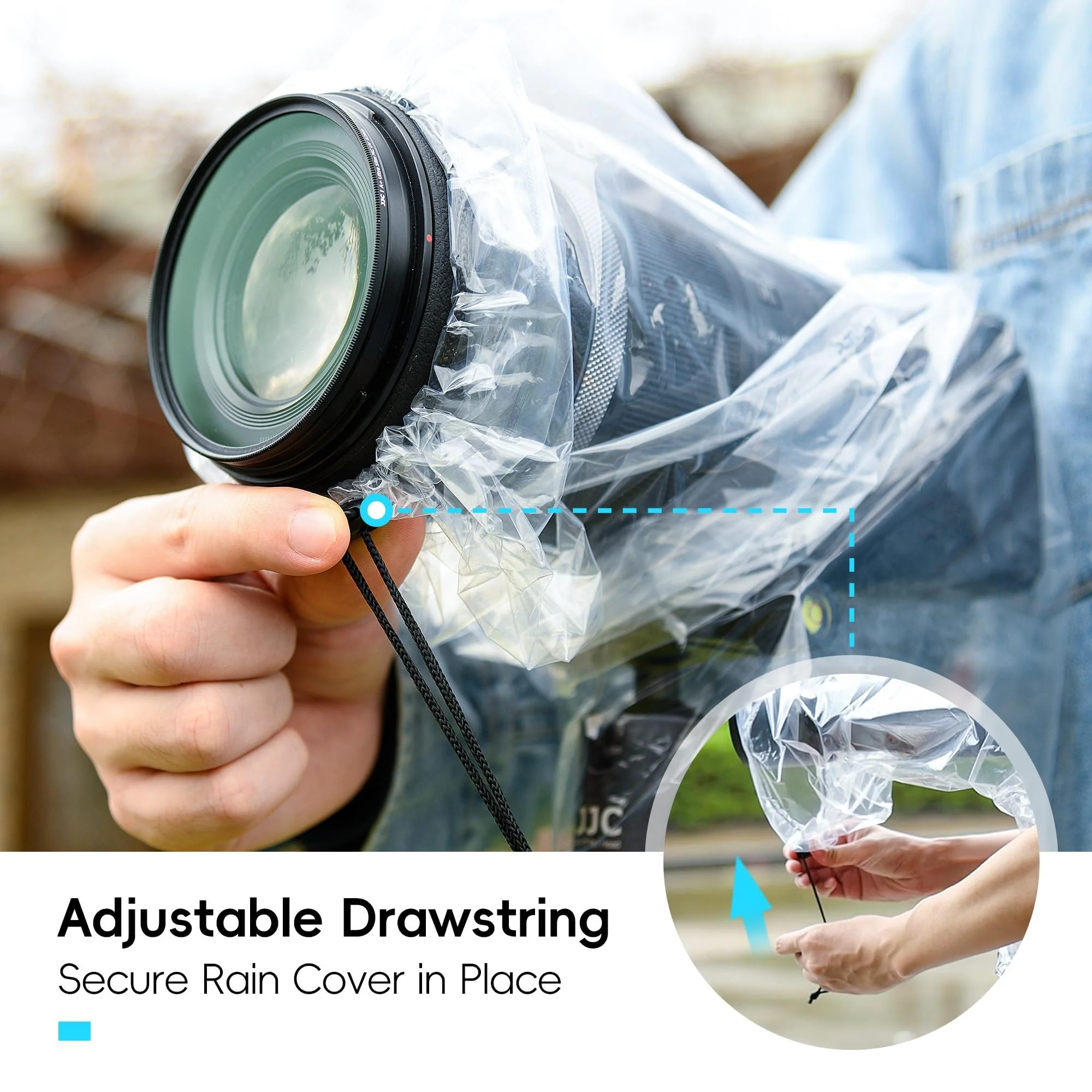 DSLR Camera Rain Cover JJC Rain Coat Sleeve Protector for Canon Nikon Fujifilm Sony Olympus Panasonic Pentax Sigma with a Lens up to 18" PE Material Clear See-Through(2 Pack) 2-Pack - Image 4