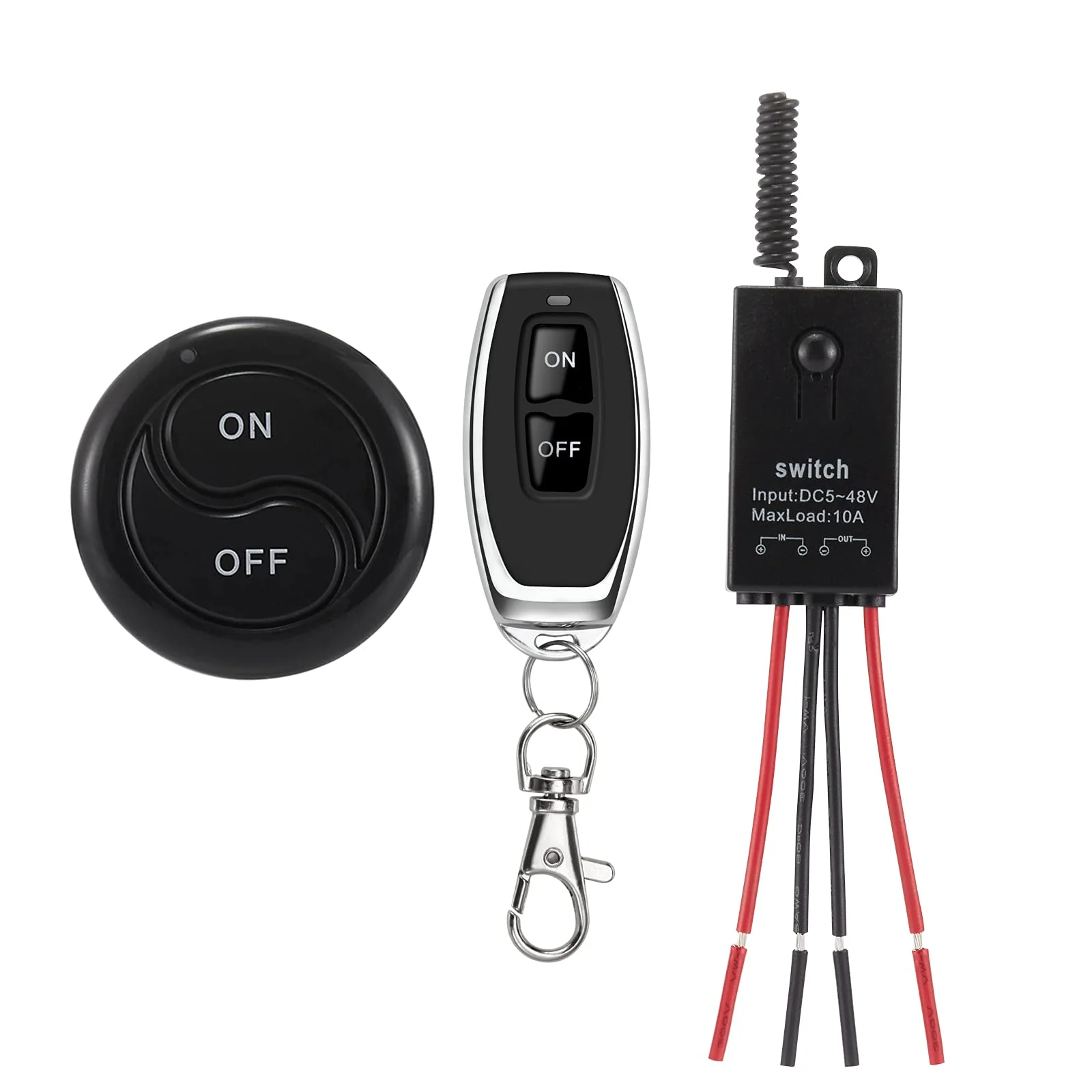 dstfuy 12 V Radio Switch, Wireless Light Switch DC 5 V/12 V/24 V/48/10 A Mini Relay Wireless Light Switch Remote Control 328 ft Long Distance for Ceiling Lights, Lamps 5V-48V/10A mini Relais-328FT