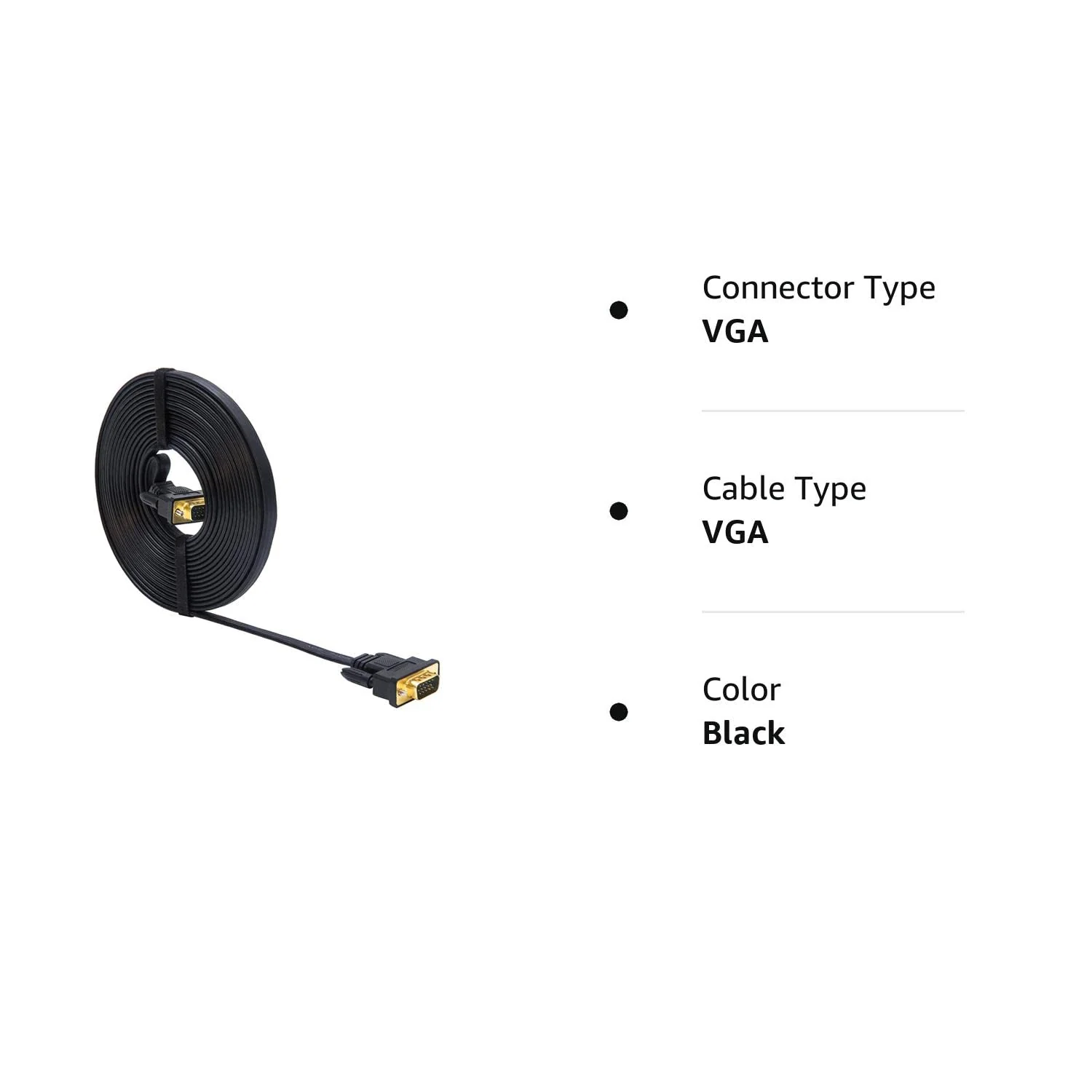 DTech 10ft Ultra Thin Flat Computer Monitor VGA Cable 15 Pin Male to Male Connector SVGA Wire 10 Feet - Black - Image 8