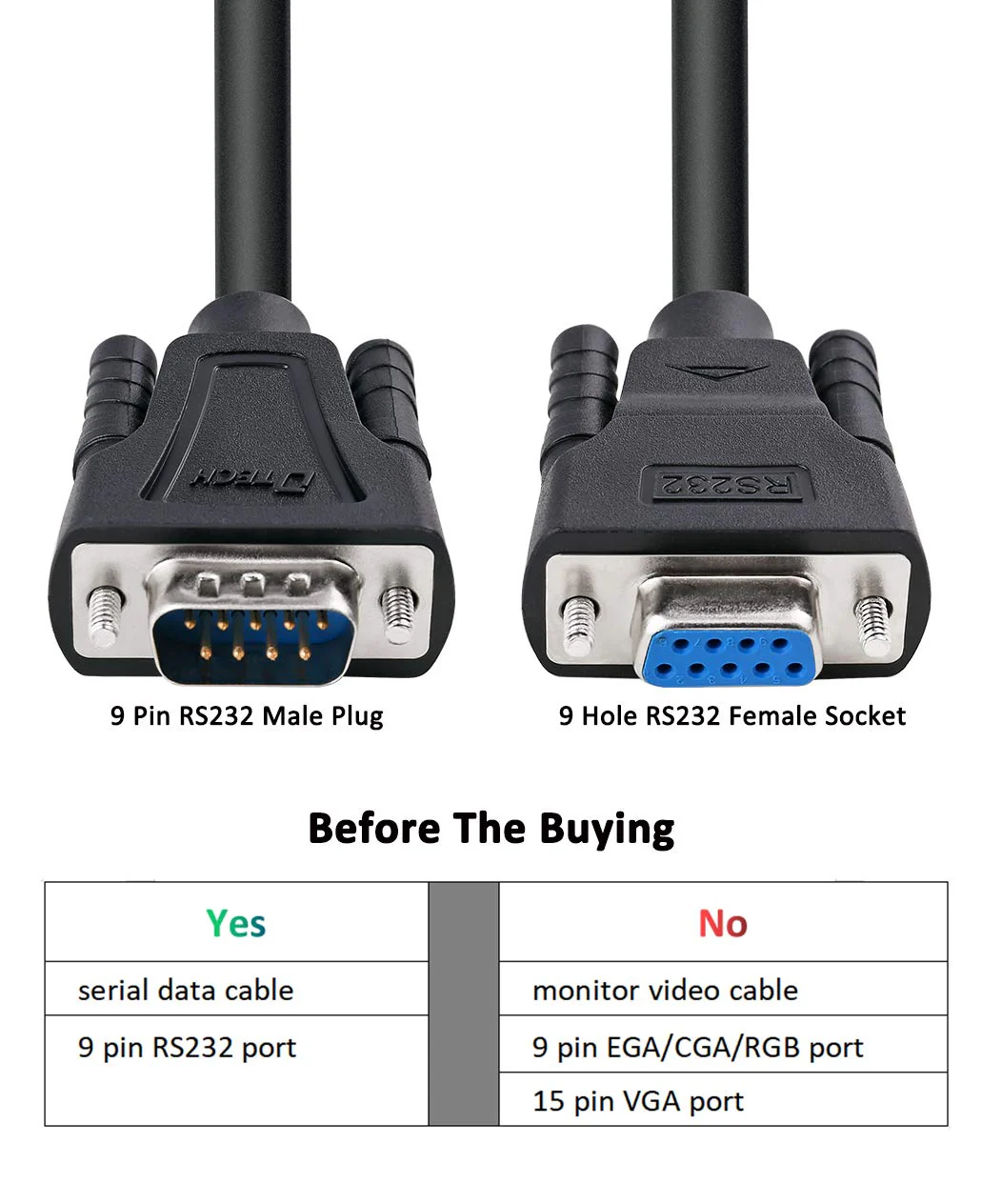 DTECH 15ft COM Port Serial Cable Male to Female RS232 Extension 9 Pin Straight Through Cord - Image 3