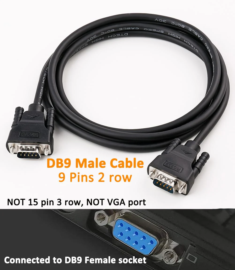DTech 15ft DB9 RS232 Serial Cable Male to Male Null Modem Cord Full Handshaking 7 Wire Crossover for Data Communication Compatible with Computer Network Switch Router (15 Feet, Black) - Image 2