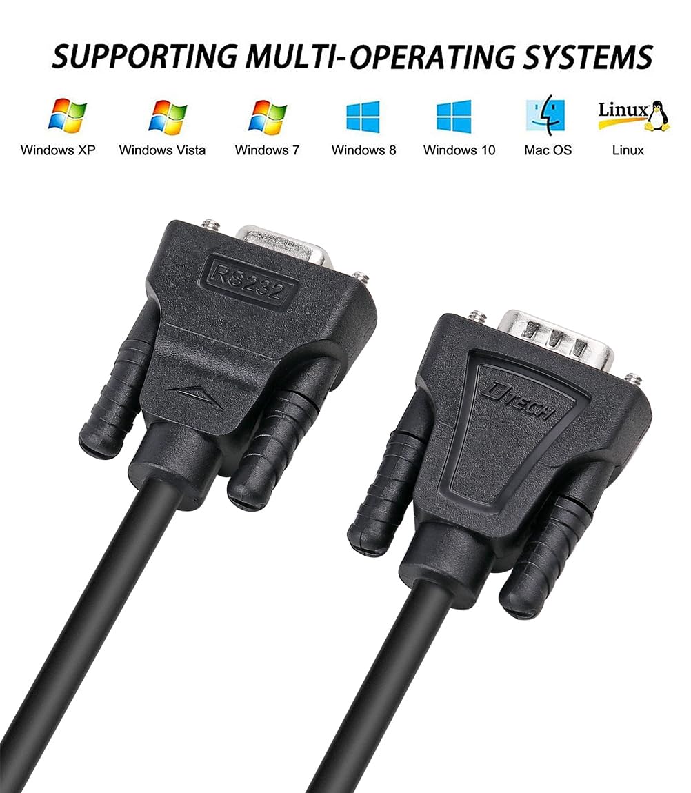 DTech 15ft DB9 RS232 Serial Cable Male to Male Null Modem Cord Full Handshaking 7 Wire Crossover for Data Communication Compatible with Computer Network Switch Router (15 Feet, Black) - Image 6