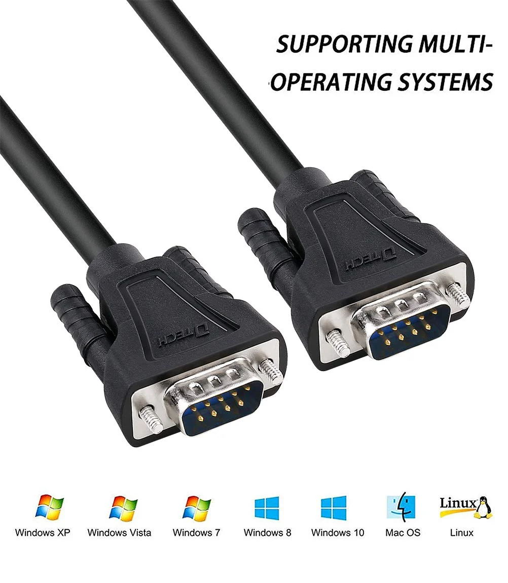 DTech 5ft DB9 to DB9 RS232 Serial Cable Male to Male Simple Null Modem Cord Cross TX RX line 2 Pin Crossed Without Handshake for Computer Data Communication (5 Feet, Black) - Image 5