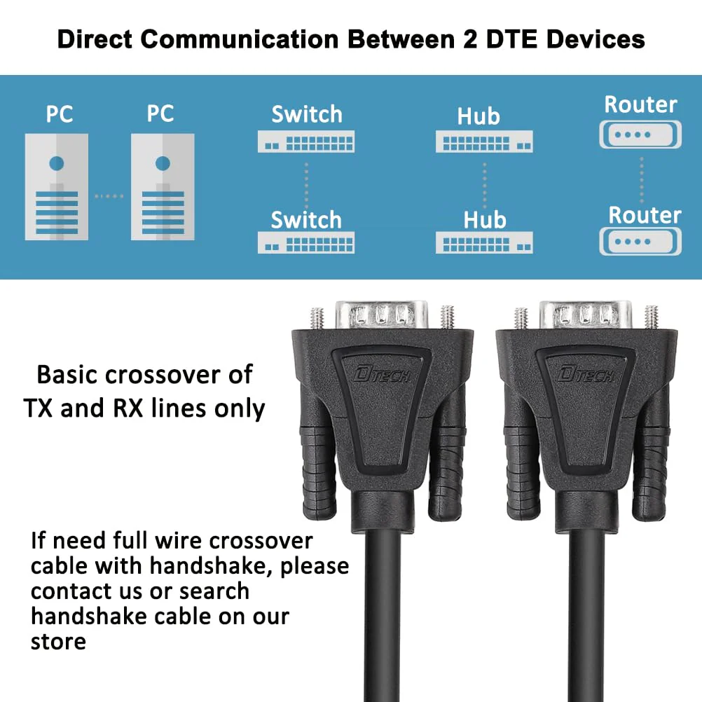 DTech 5ft DB9 to DB9 RS232 Serial Cable Male to Male Simple Null Modem Cord Cross TX RX line 2 Pin Crossed Without Handshake for Computer Data Communication (5 Feet, Black) - Image 7