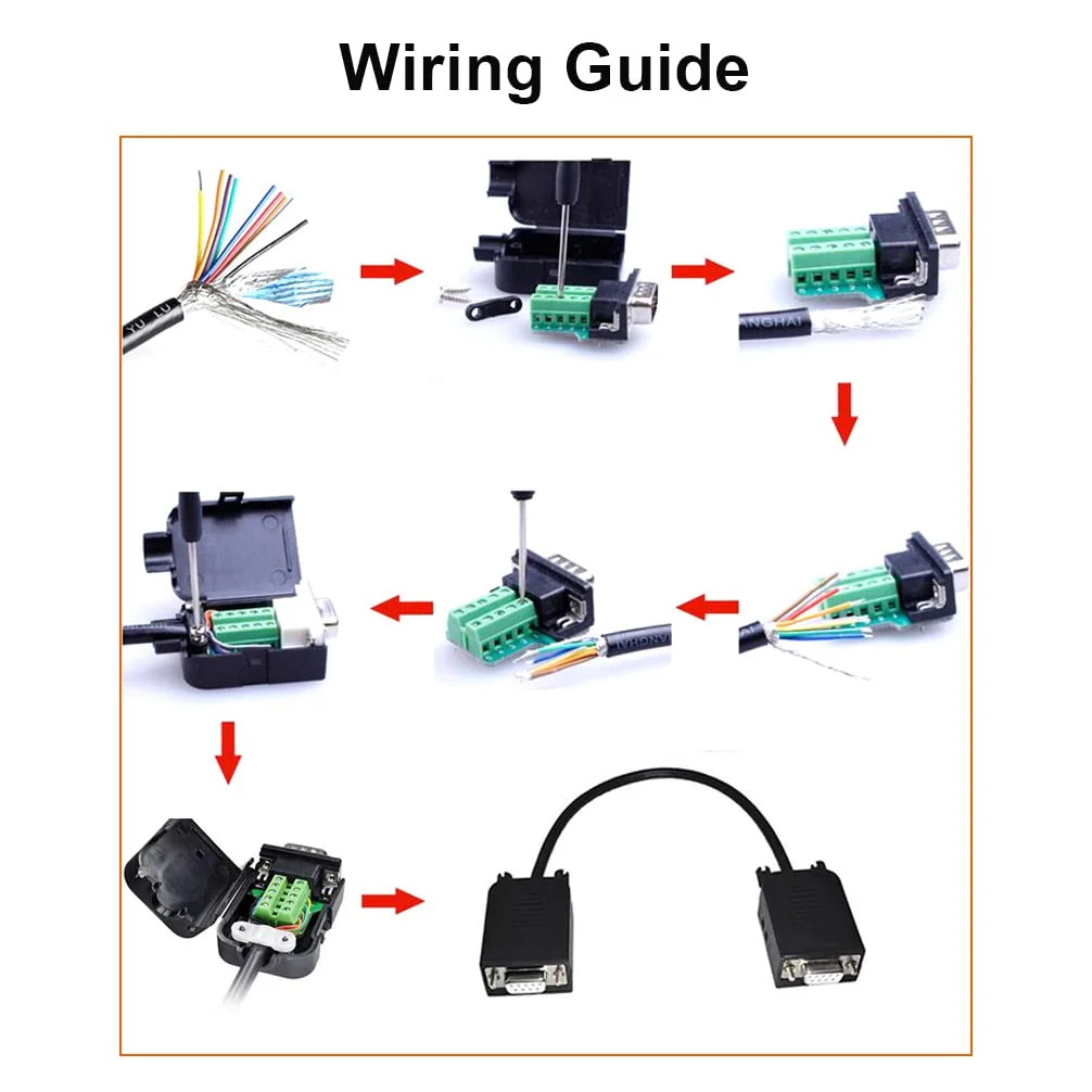 DTech DB9 Breakout Connector, Male RS232 Serial Adapter, Solderless Module Board with Screw Terminals, Case, Long Bolts, Tail Pipes DB9 male + long bolts - Image 6