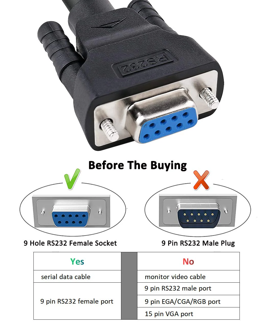 DTECH DB9 RS232 Serial Cable Female to Female Null Modem Cord Full Handshaking 7 Wire Crossover for Data Communication (15 Feet, Black) 15ft - Image 4