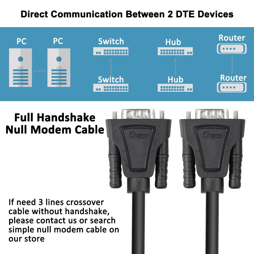 DTech DB9 RS232 Serial Cable Male to Male Null Modem Cord Full Handshaking 7 Wire Crossover for Data Communication Compatible with Computer Network Switch Router (1.5 Feet, Black) 1.5ft - Image 4