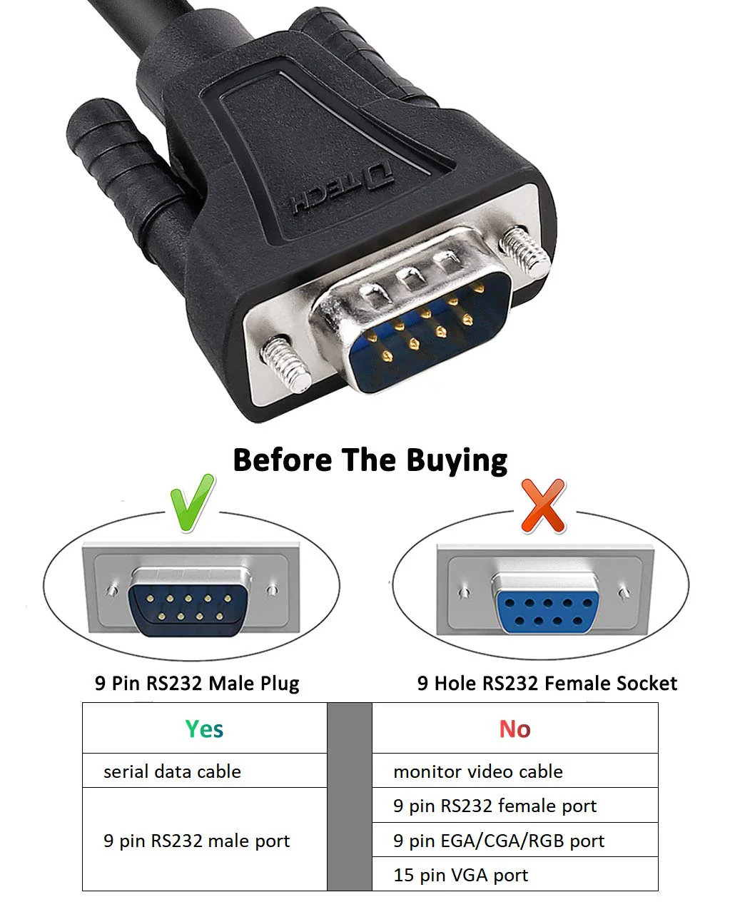 DTech DB9 RS232 Serial Cable Male to Male Null Modem Cord Full Handshaking 7 Wire Crossover for Data Communication Compatible with Computer Network Switch Router (1.5 Feet, Black) 1.5ft - Image 7