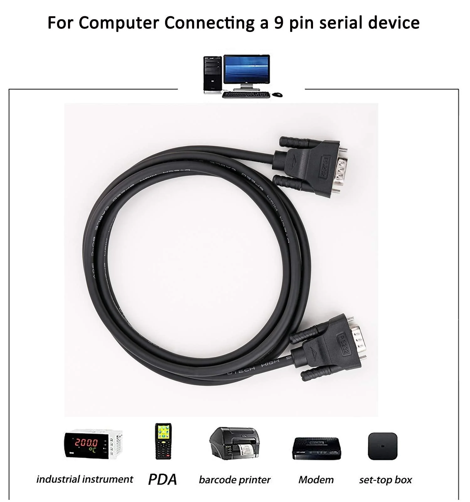 DTech RS-232 Cable 10ft RS232 Serial Cable Male to Male 9 Pin DB9 Cord Straight Through - Image 7