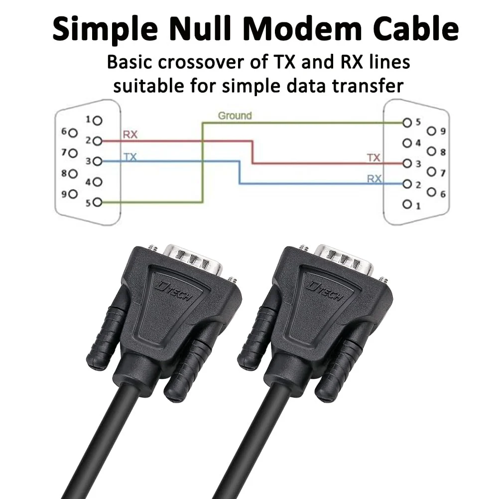 DTech RS232 Cable 15ft Null Modem DB9 to DB9 Serial Cable Male to Male RS-232 Cord Cross TX RX line 2 Pin Crossed Without Handshake for Data Communication (15 Feet, Black) - Image 6