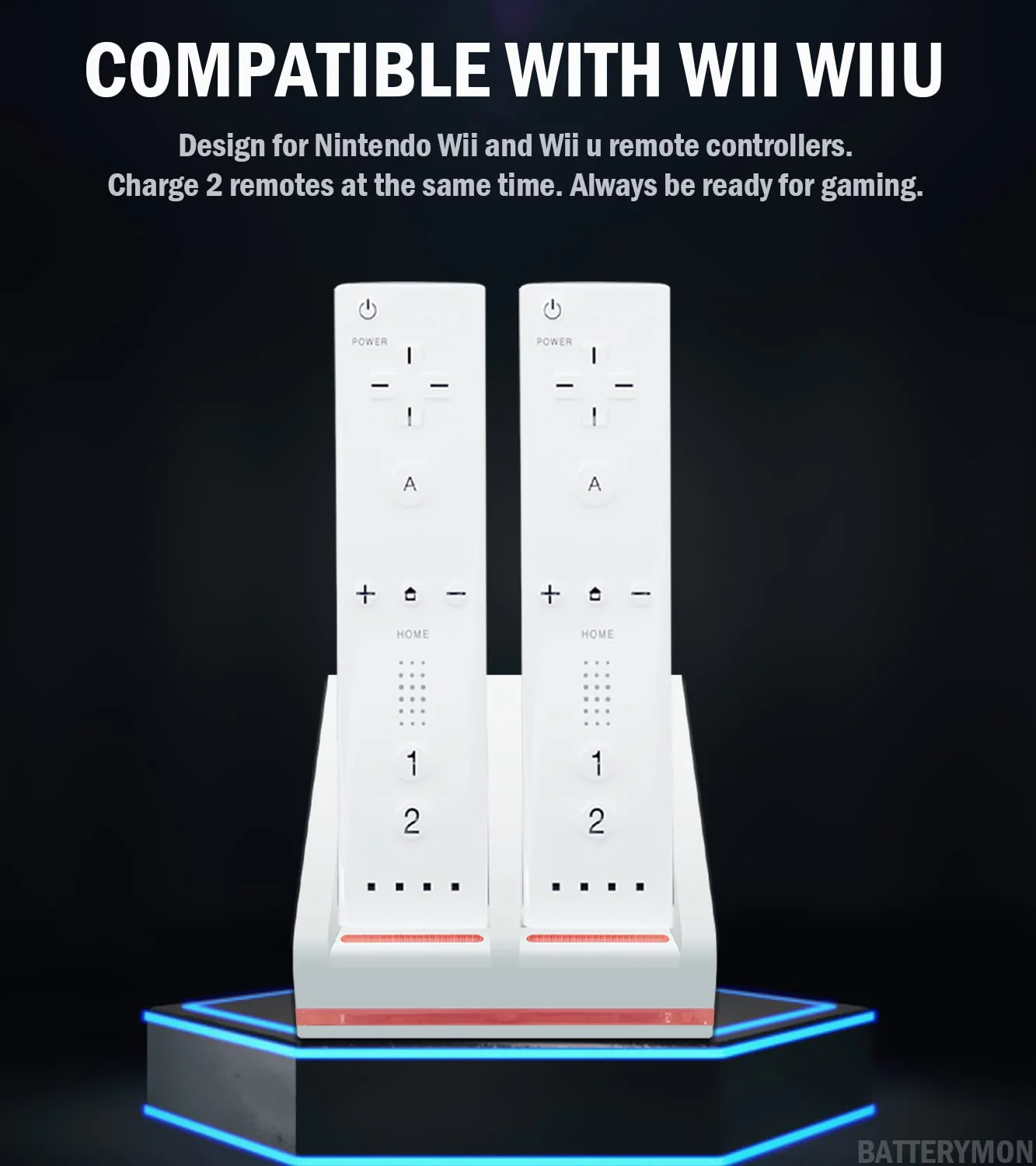 Dual Charging Station Dock + 2pcs 2800mAh Rechargeable Battery Pack for Wii/Wii U Remote Game Conroller, Controller Charger Kit with USB Cable and Batteries - Image 3
