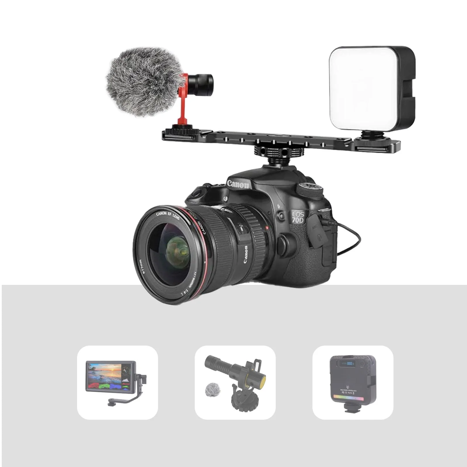 Dual Cold Shoe Mount Bracket, Camera Cold Shoe Extension Mount Aluminum Alloy Dual Cold Shoe 1/4"-20 Thread Holes Cable Slot for Flash LED Video Light Microphone Camera Camcorder - Image 2