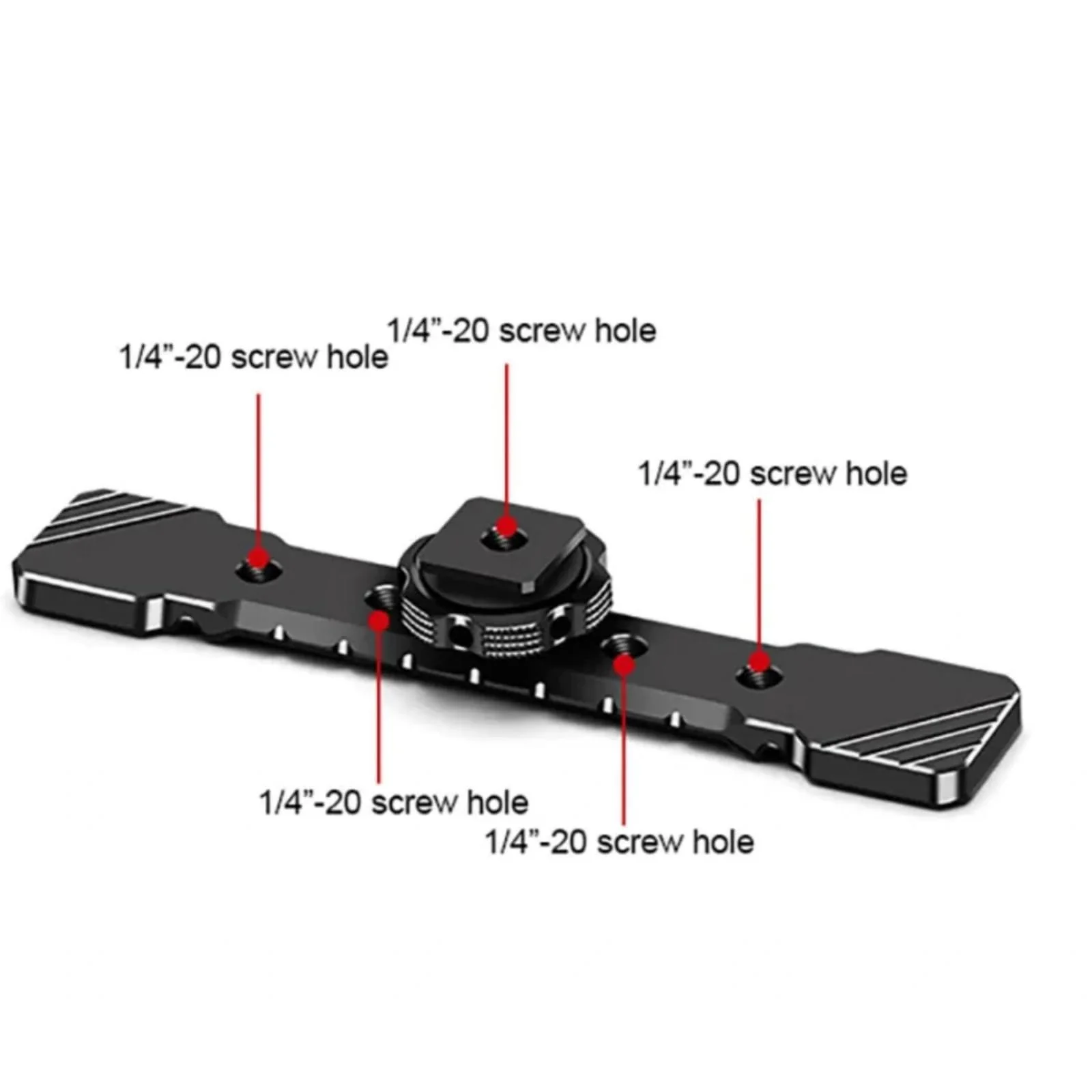 Dual Cold Shoe Mount Bracket, Camera Cold Shoe Extension Mount Aluminum Alloy Dual Cold Shoe 1/4"-20 Thread Holes Cable Slot for Flash LED Video Light Microphone Camera Camcorder - Image 4