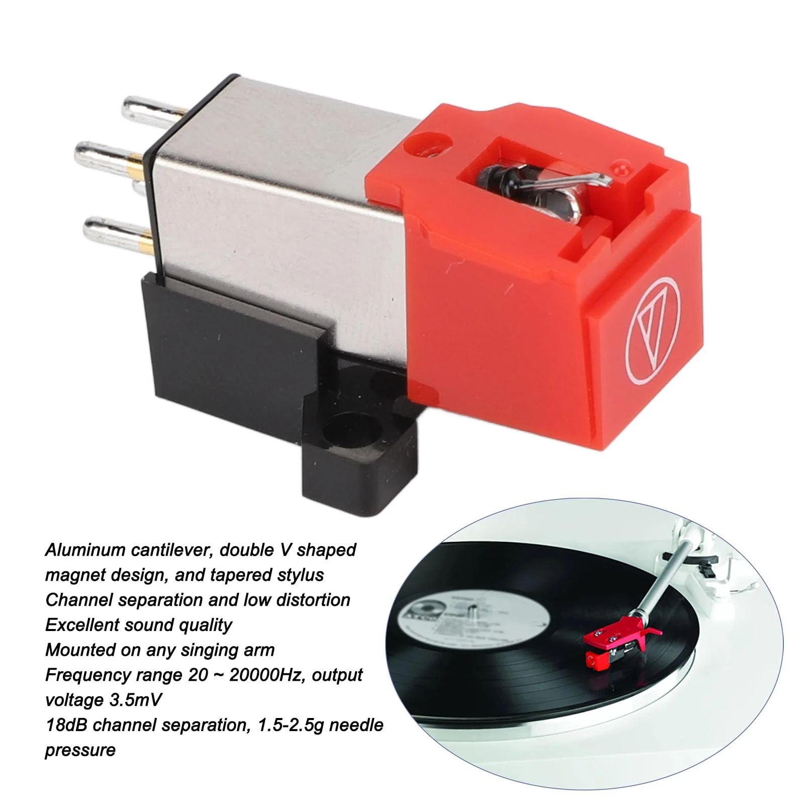 Dual Magnet Cartridge,Dual Moving Magnet Phono Cartridge AT91R with Aluminum Cantilever, Double V Magnet Design, 20-20000Hz Frequency Range - Image 2