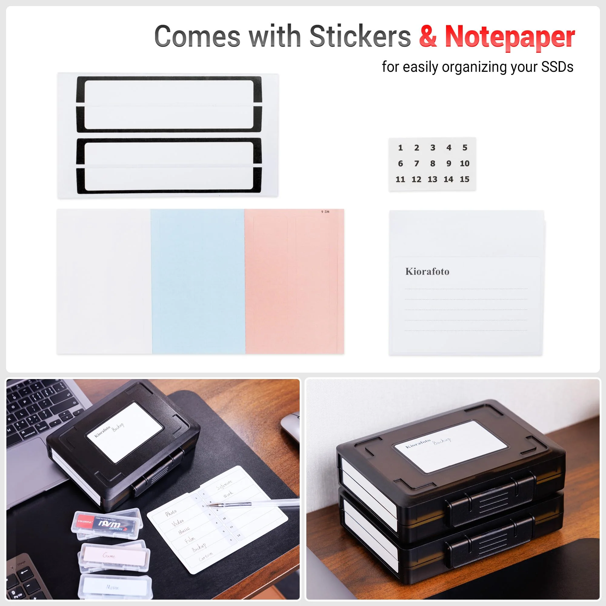 Dual Protect Hard M.2 SSD Holder with 12 PCS Individual Clear M.2 NVMe Case for M.2 2280 2260 2242 2230 SSDs Storage, Water-Resistant & Shockproof M.2 2280 SSD Card Case with Label & Notepaper for 12PCS SSDs(with Hard Case) - Image 5
