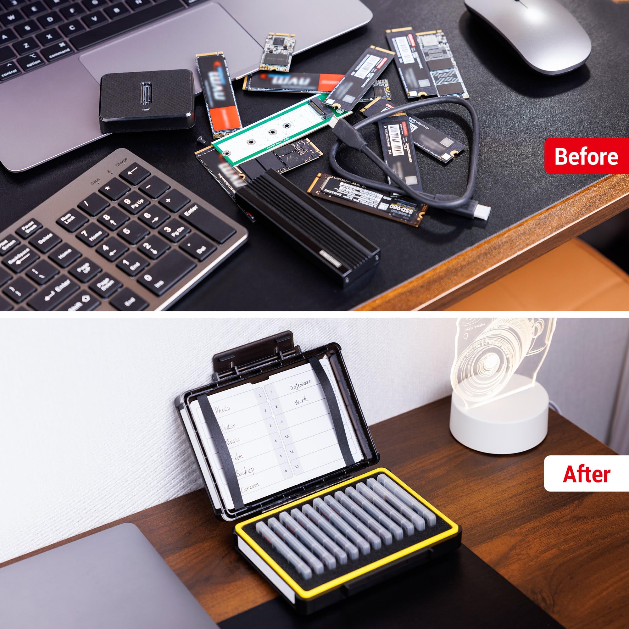 Dual Protect Hard M.2 SSD Holder with 12 PCS Individual Clear M.2 NVMe Case for M.2 2280 2260 2242 2230 SSDs Storage, Water-Resistant & Shockproof M.2 2280 SSD Card Case with Label & Notepaper for 12PCS SSDs(with Hard Case) - Image 7