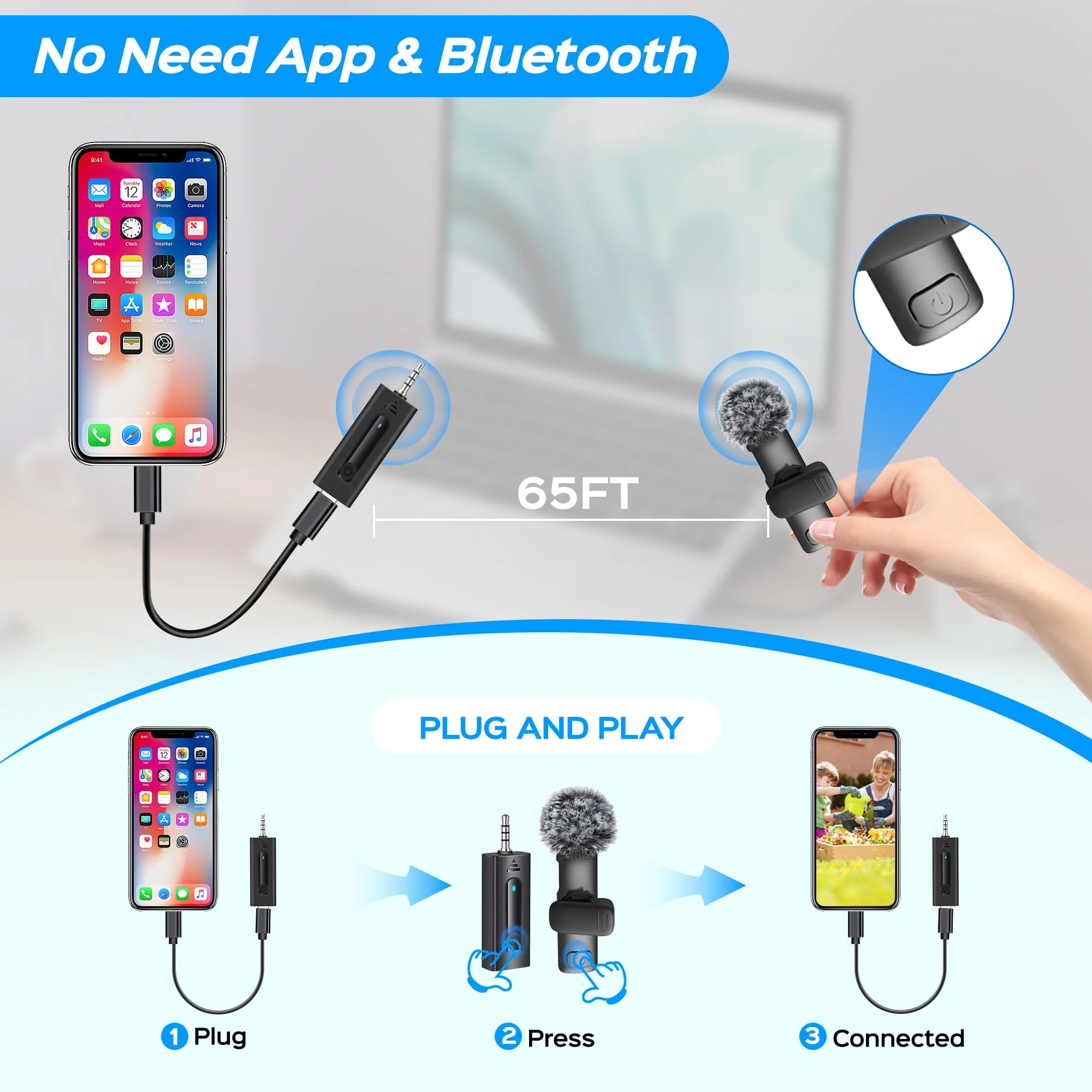 Dual Wireless Lavalier Microphone for Camera/iPhone/Android Phone/Laptop/Computer, Professional Plug-Play Lapel Microphone for Video Recording, Vlogging, Interview - Image 2