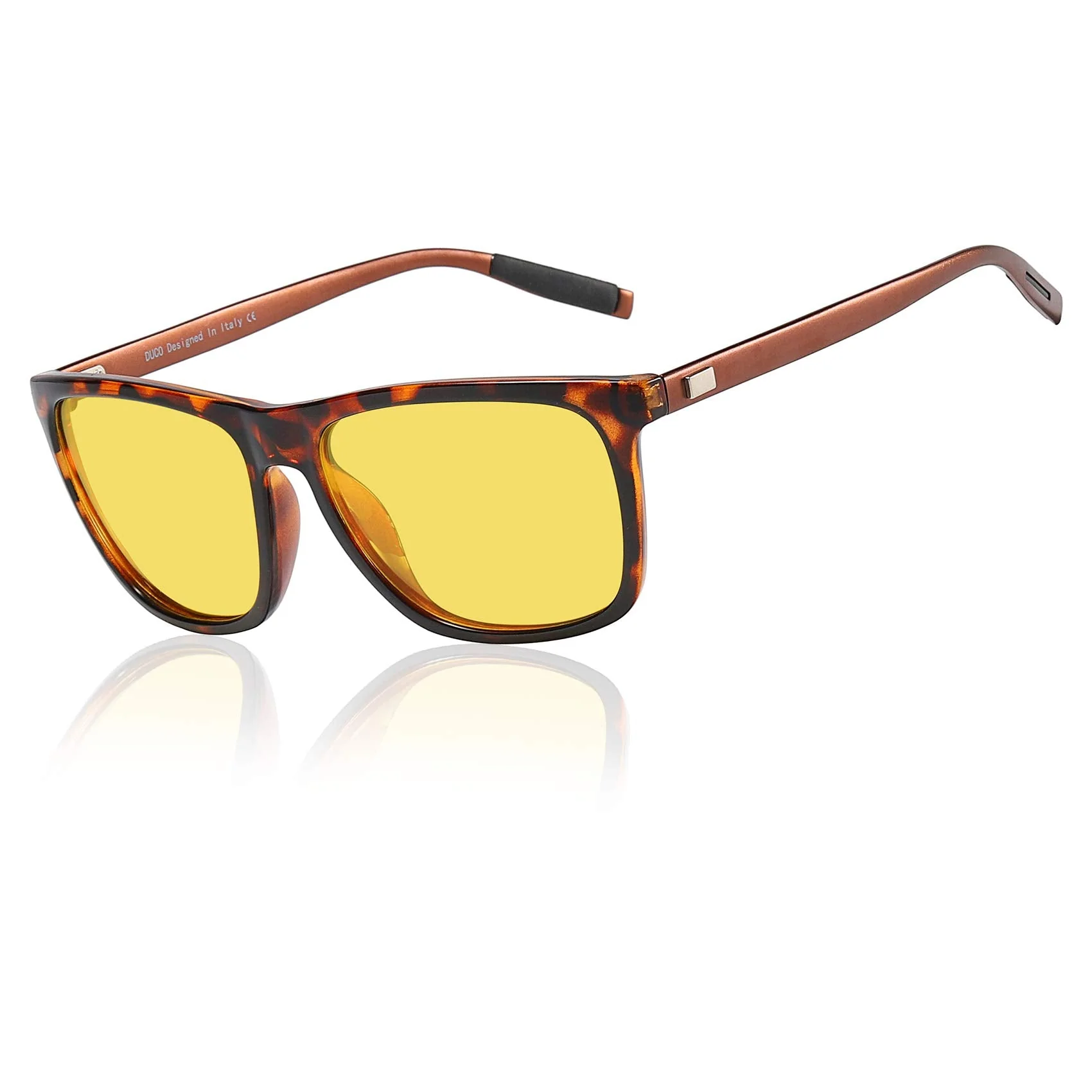 DUCO Polarized Night Vision Glasses for Men and Women Yellow Safety Driving Glasses with UV Protection and Anti Glare A04-tortoise Frame Night Vision Lens