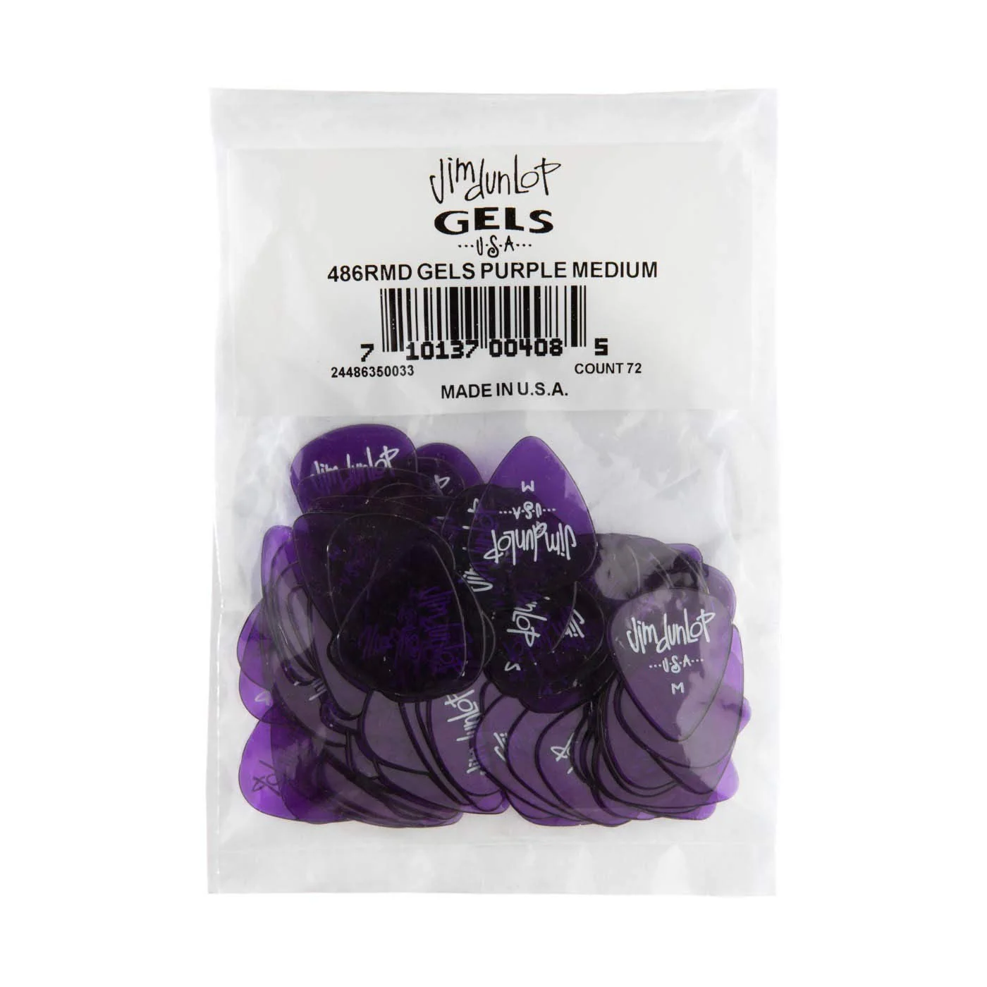 Dunlop 486RMD Gels Guitar Picks -- Purple Medium 72 picks