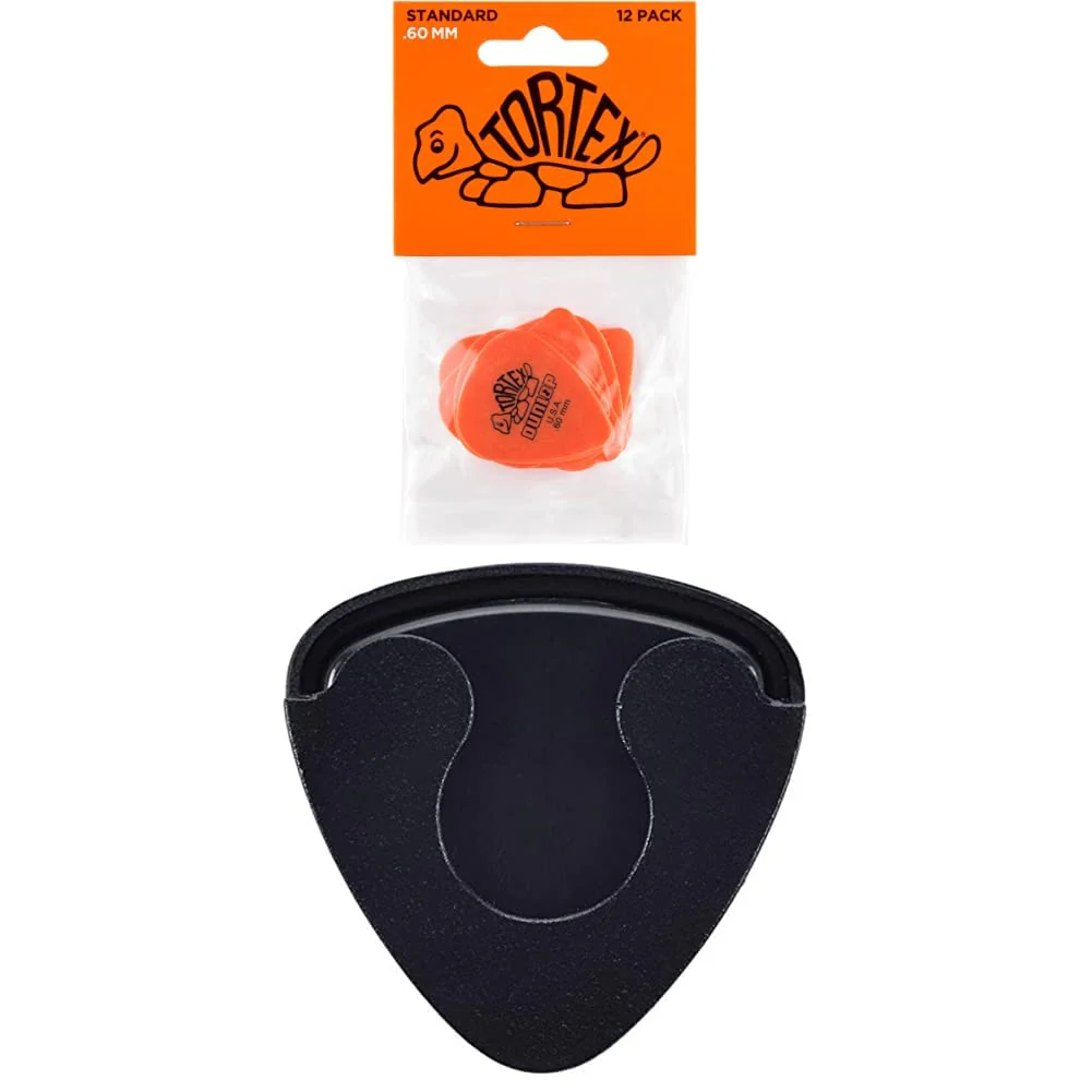 Dunlop Tortex Standard Orange Guitar Pick, 12 Pack, with three Black Dunlop Pick Holders