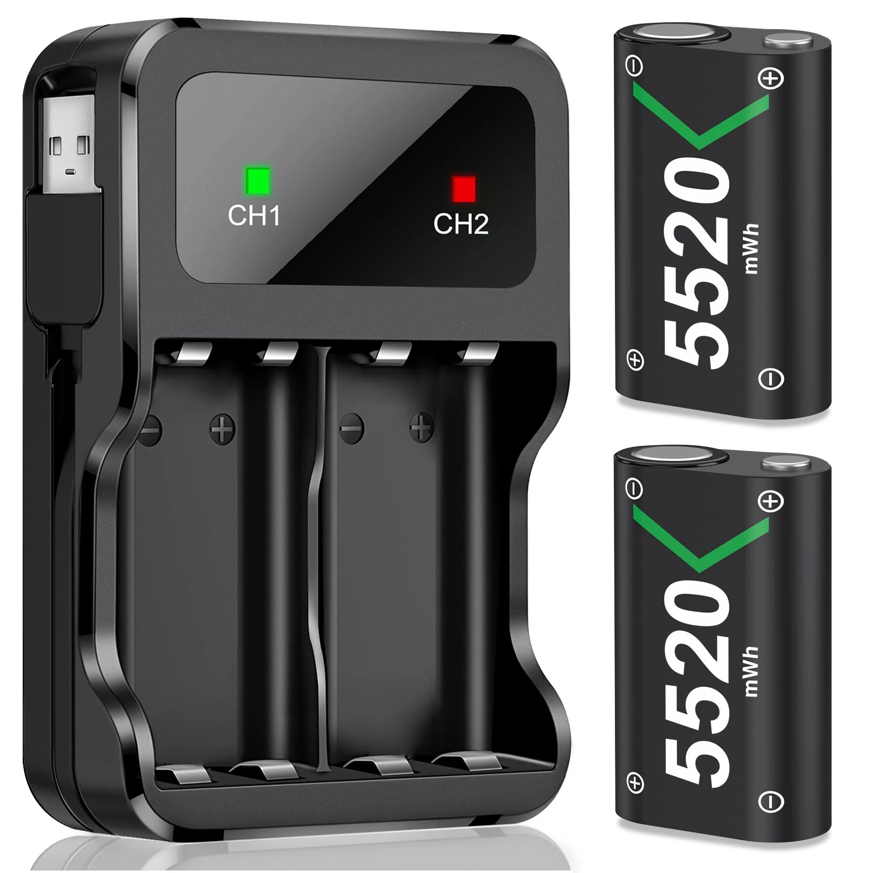 DXKK Rechargeable Batteries for Xbox One/Xbox Series X|S, Battery Pack for Xbox One S/One X/One Elite Controllers Battery, 2x5520mWh Batteries Pack for Xbox Accessories Black-2 Pack