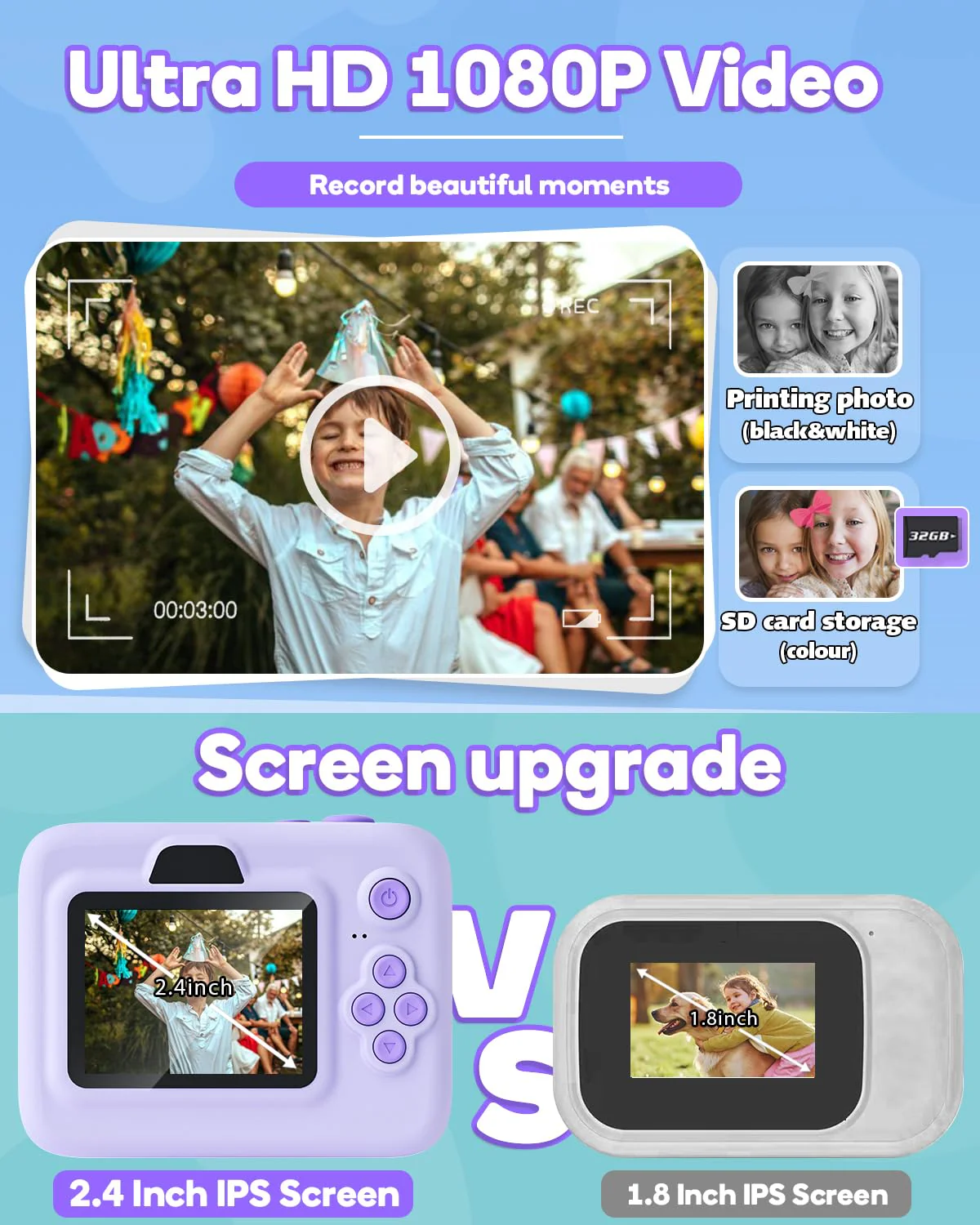 Dylanto Instant Print Camera for Kids,2.4 Inch Screen Kids Instant Cameras, Christmas Birthday Gifts for Girls Age 3-12, Portable Toddler Toy for 3 4 5 6 7 8 9 10 Year Old Girls Boys Purple - Image 4