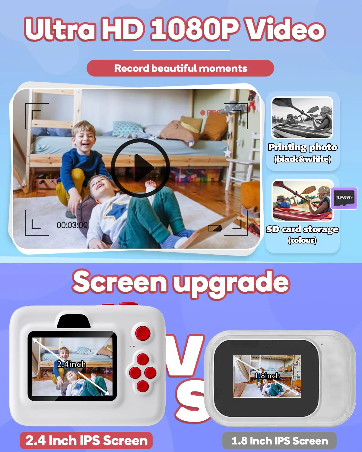 Dylanto Instant Print Camera for Kids,2.4 Inch Screen Kids Instant Cameras, Christmas Birthday Gifts for Girls Age 3-12, Portable Toddler Toy for 3 4 5 6 7 8 9 10 Year Old Girls Boys White - Image 4