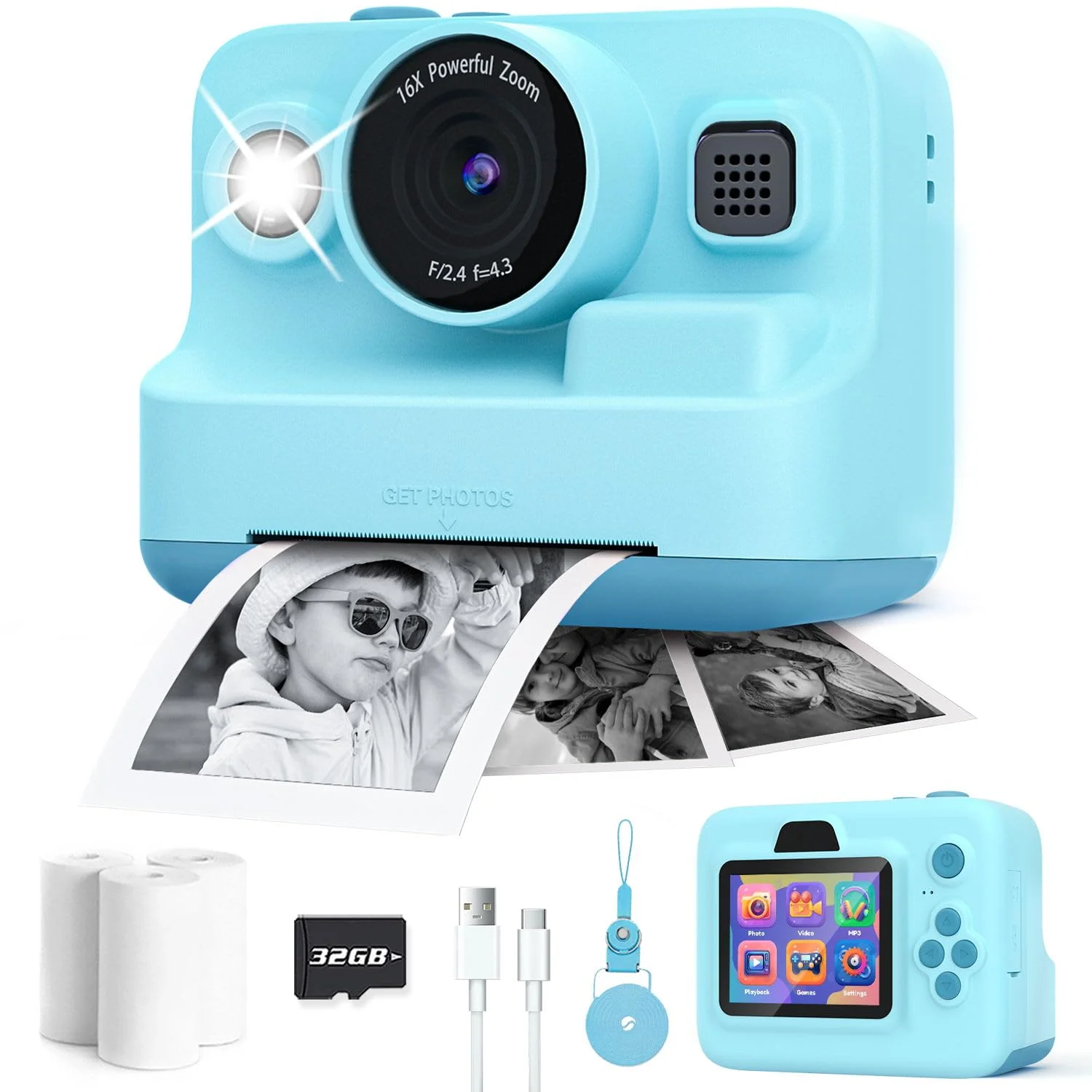 Dylanto Kids Camera Instant Print,1080P Kids Instant Cameras That Print Photos,Christmas Birthday Gifts for Girls Age 3-12,Portable Toy for 3 4 5 6 7 8 9 10 Year Old Girls Boys-Blue Blue