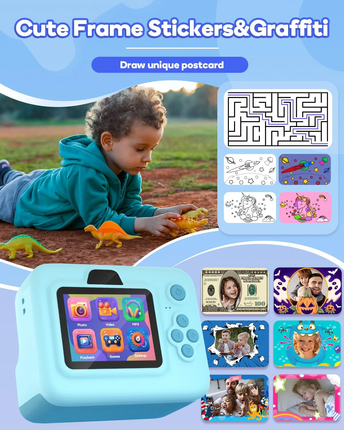 Dylanto Kids Camera Instant Print,1080P Kids Instant Cameras That Print Photos,Christmas Birthday Gifts for Girls Age 3-12,Portable Toy for 3 4 5 6 7 8 9 10 Year Old Girls Boys-Blue Blue - Image 3