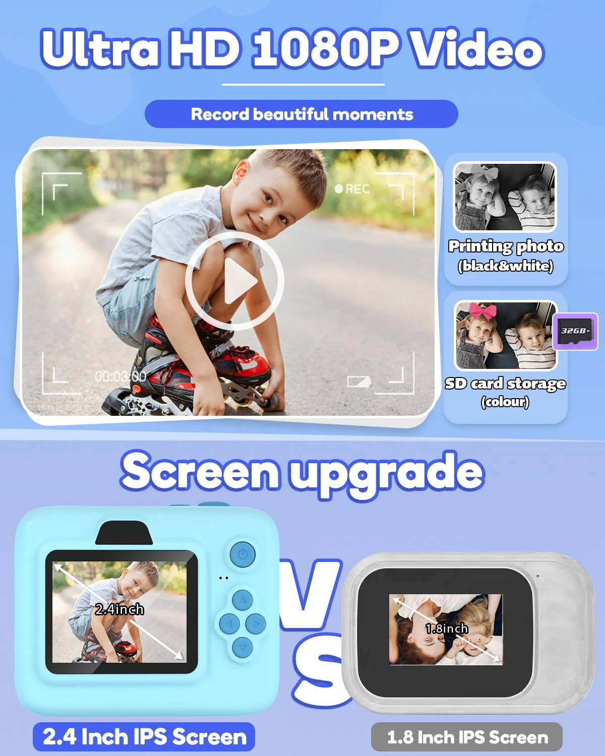 Dylanto Kids Camera Instant Print,1080P Kids Instant Cameras That Print Photos,Christmas Birthday Gifts for Girls Age 3-12,Portable Toy for 3 4 5 6 7 8 9 10 Year Old Girls Boys-Blue Blue - Image 4