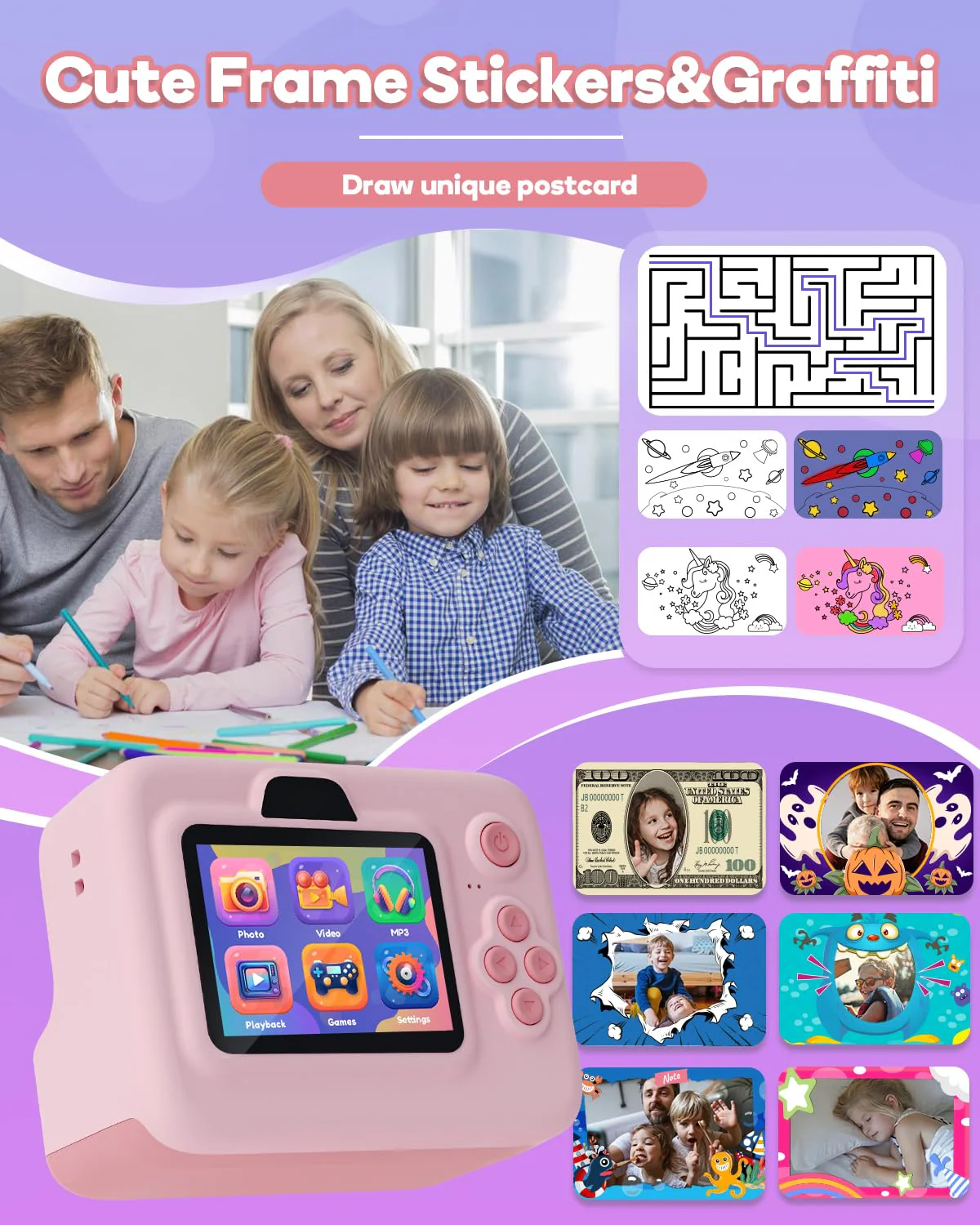 Dylanto Kids Camera Instant Print,1080P Kids Instant Cameras That Print Photos,Christmas Birthday Gifts for Girls Age 3-12,Portable Toy for 3 4 5 6 7 8 9 10 Year Old Girls Boys Pink - Image 3