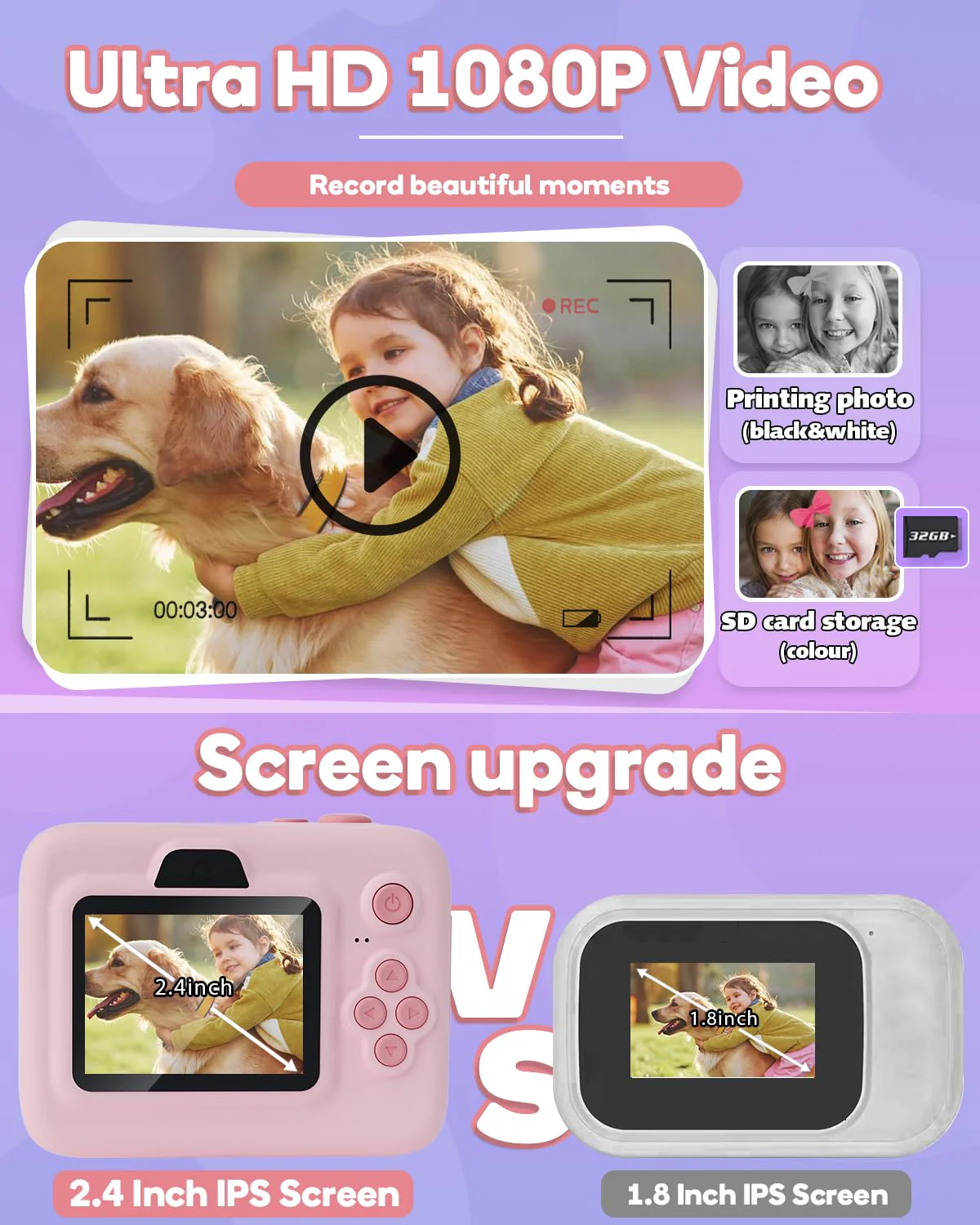 Dylanto Kids Camera Instant Print,1080P Kids Instant Cameras That Print Photos,Christmas Birthday Gifts for Girls Age 3-12,Portable Toy for 3 4 5 6 7 8 9 10 Year Old Girls Boys Pink - Image 4