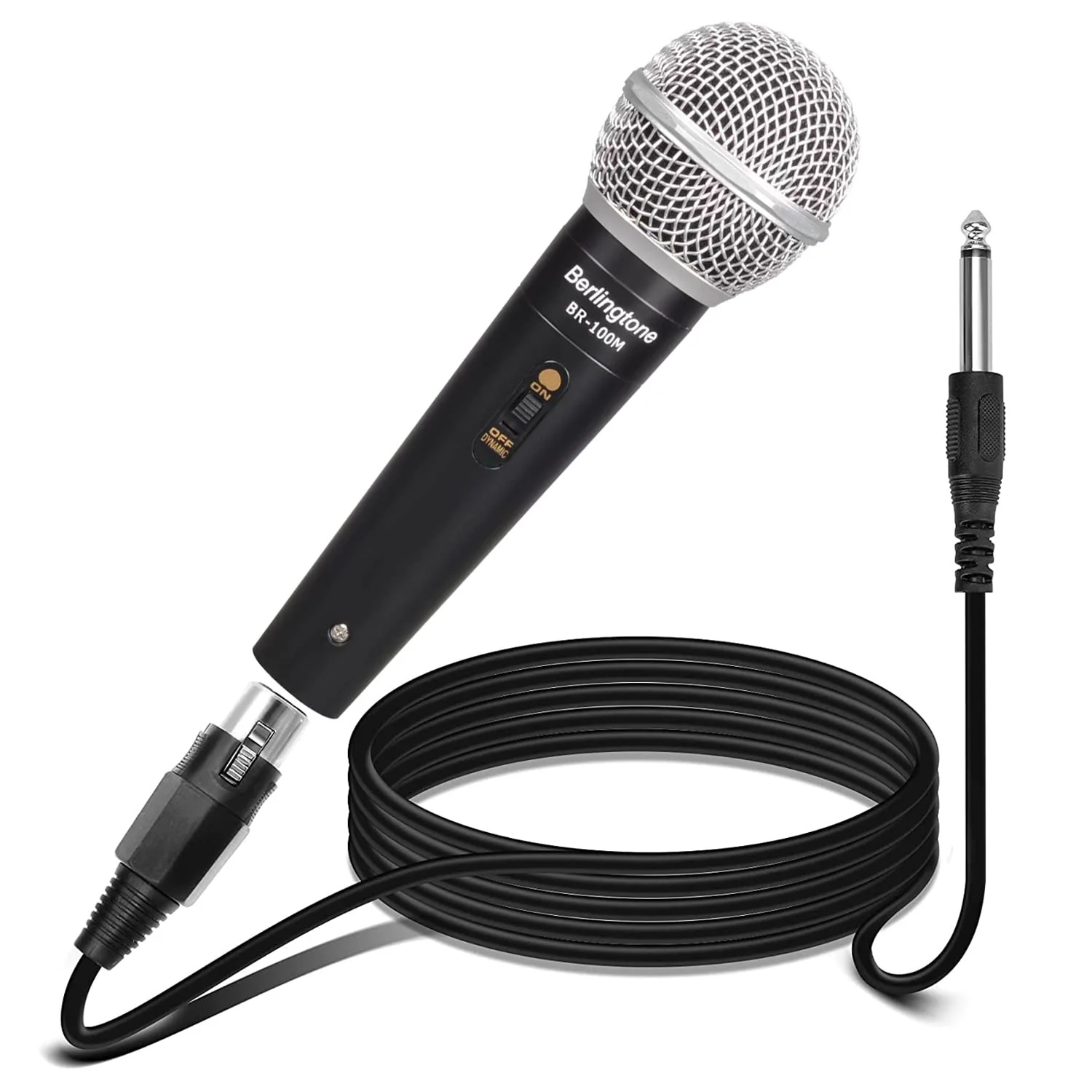 Dynamic Vocal Microphone - Metal Casing, Microphone for Singing, Speaking, Wired, 25ft XLR Cabel, Cardioid, with ON/Off Switch, Black/Silver