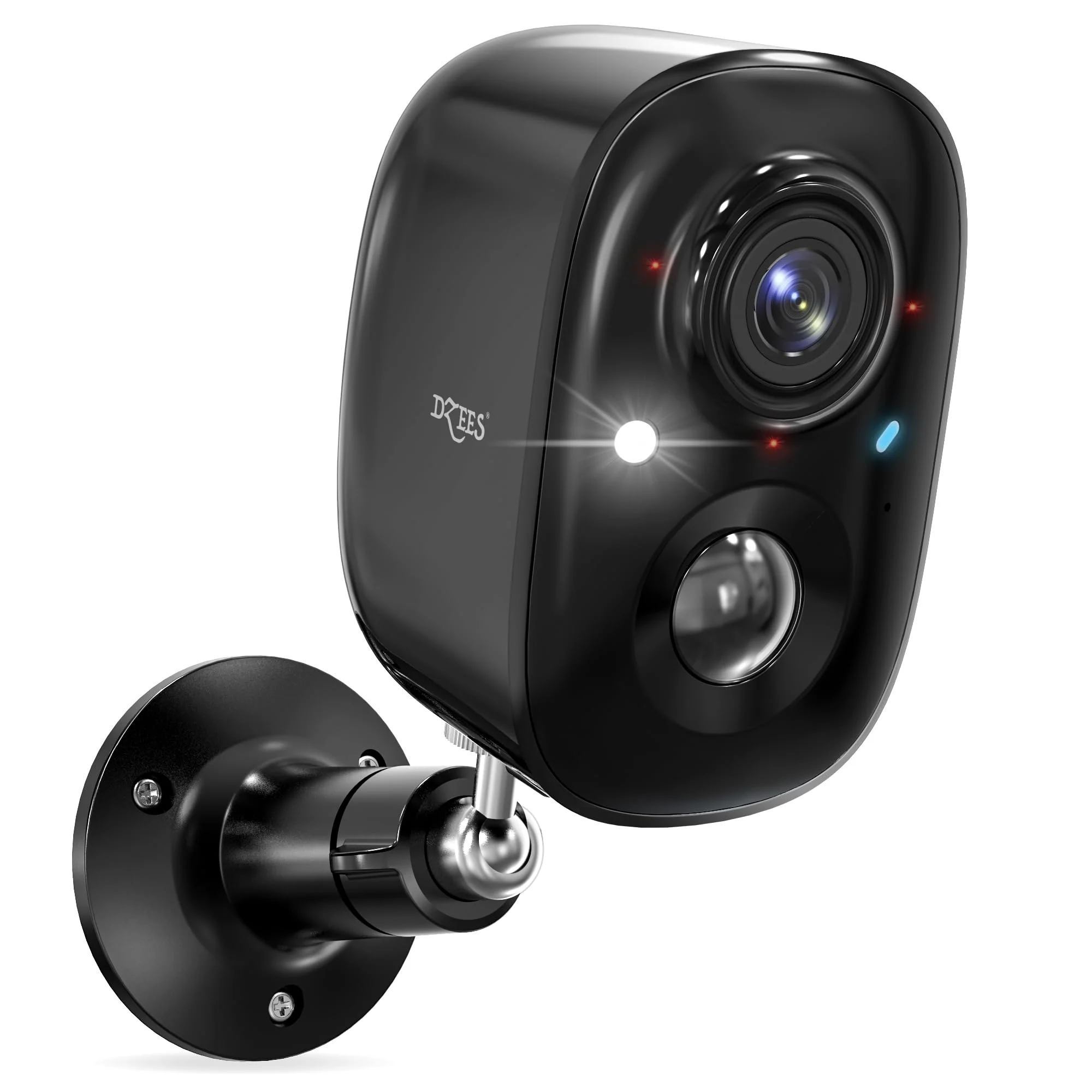 Dzees Security Camera Outdoor Wireless - Upgrade 2K 3MP Battery Powered WiFi Outdoor Camera Wireless, Spotlight, Siren, AI Dectection, Color Night Vision, IP66 Waterproof Cloud/SD-Black Black