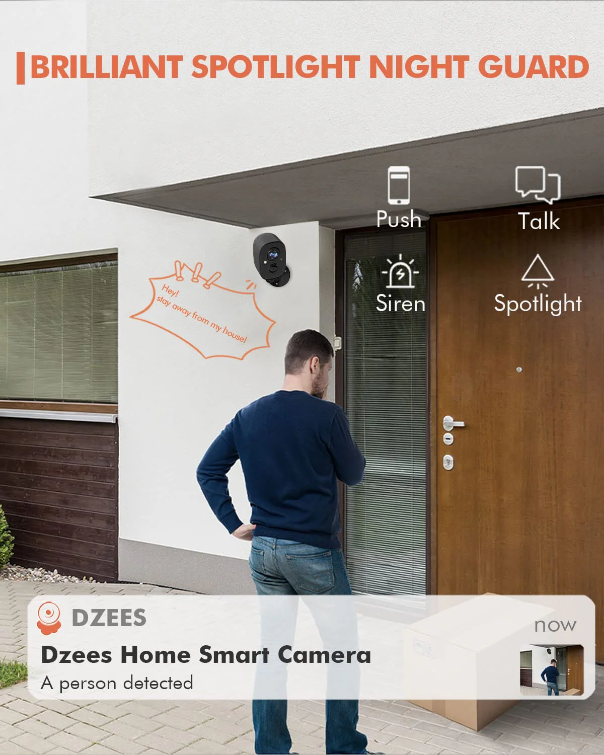 Dzees Security Camera Outdoor Wireless - Upgrade 2K 3MP Battery Powered WiFi Outdoor Camera Wireless, Spotlight, Siren, AI Dectection, Color Night Vision, IP66 Waterproof Cloud/SD-Black Black - Image 4