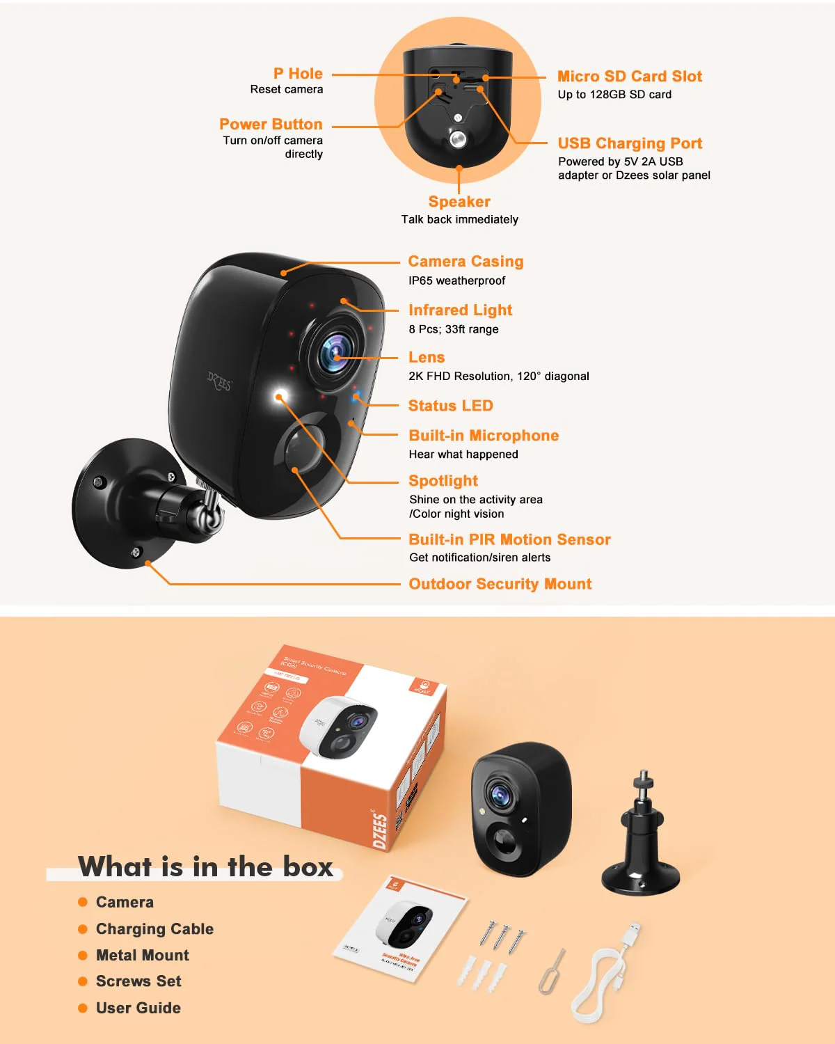Dzees Security Camera Outdoor Wireless - Upgrade 2K 3MP Battery Powered WiFi Outdoor Camera Wireless, Spotlight, Siren, AI Dectection, Color Night Vision, IP66 Waterproof Cloud/SD-Black Black - Image 7