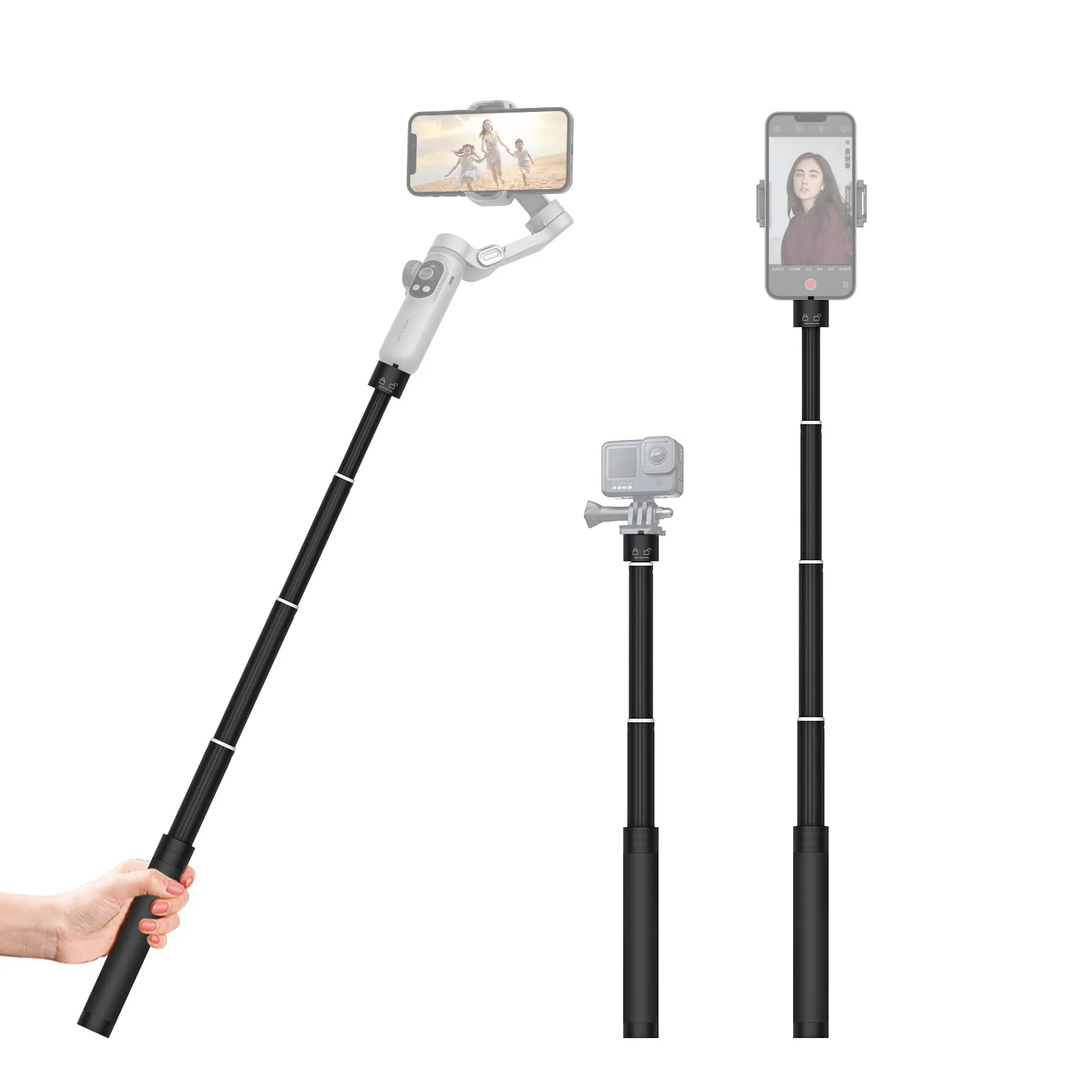 E10 Aluminum Extension Rod 28.7” Adjustable Selfie Stick Compatible with 3-Axis Gimbal, Action Camera, Camera w/ 1/4" Thread Extendable Pole for Videography