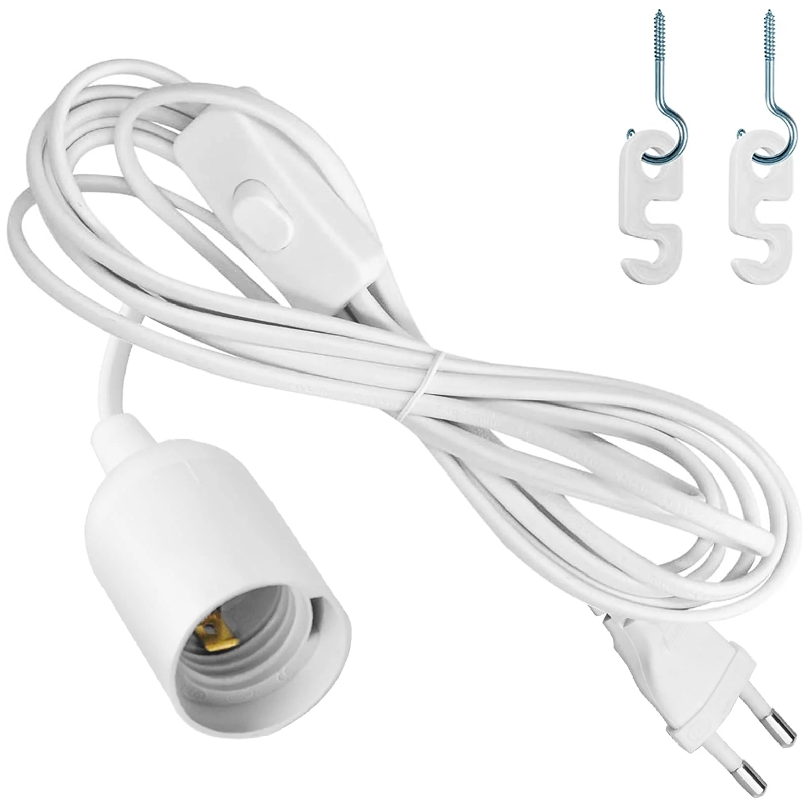 E27 Lamp Holder with Switch Socket Adapter and 3.5 m Power Cable, Lamp Base E 27 Socket Lamp Suspension White for Ceiling Light, Pendant Light and much more