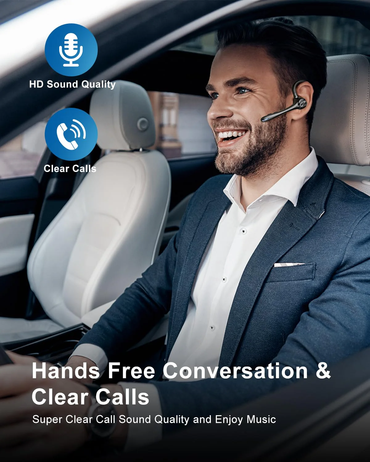 Earbuds Wireless Earpiece Bluetooth Headset with Noise Canceling Mic 160H Standby Time Hands Free Earphones Single Ear Headphone for iphone Android Samsung Cell Phones PC TV Computer Game Trucker Work - Image 6