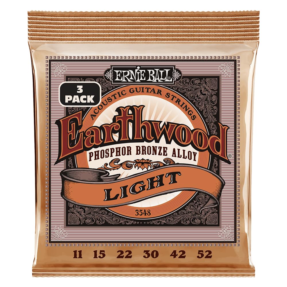 Earthwood Light Phosphor Bronze Acoustic Guitar Strings 3 Pack, 11-52 Light (11-52) 3-Pack
