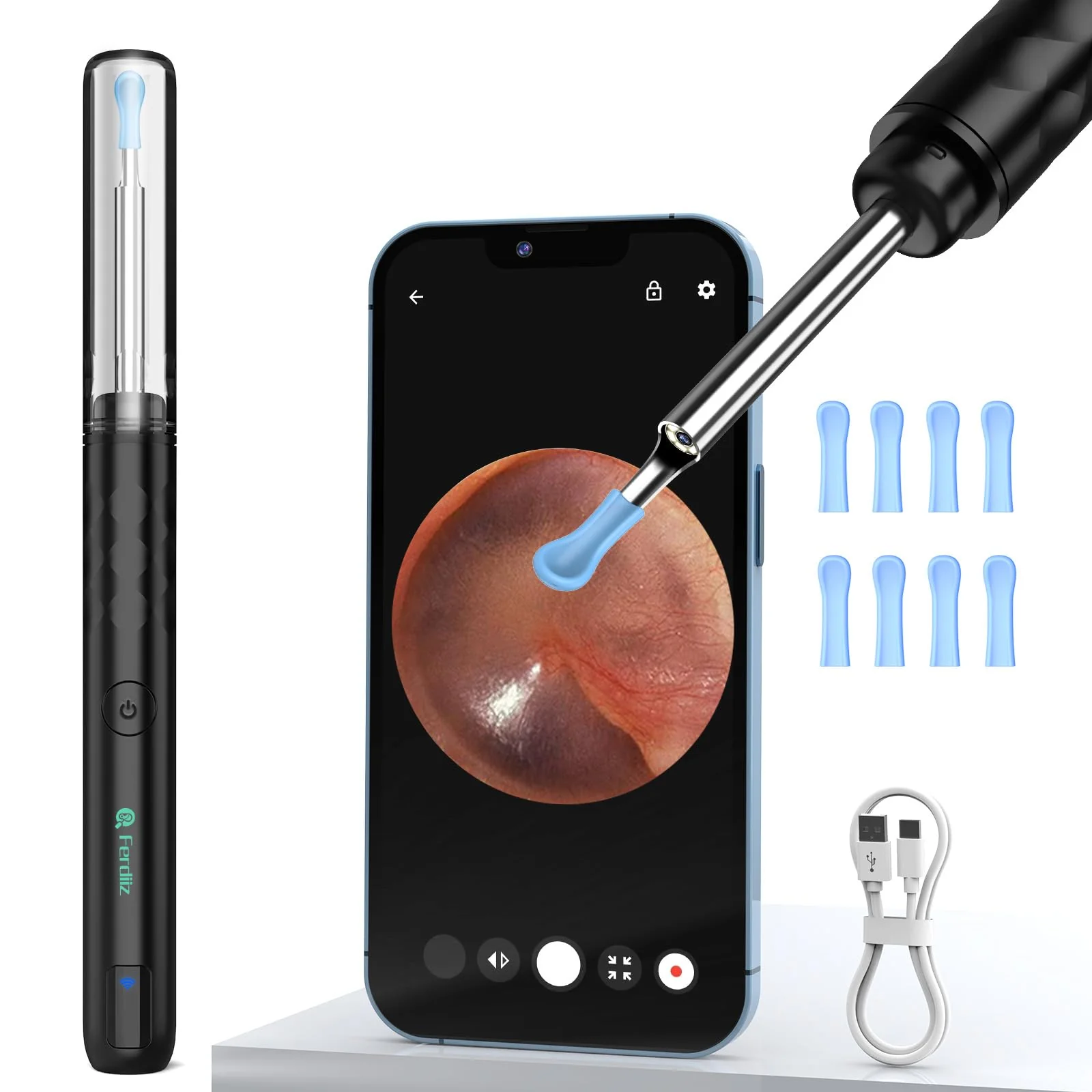 Earwax Remover Otoscope, Ferdiiz 1080P WiFi Direct Connection Ear Cleaner, IP67 Waterproof Ear Cleaner for Adults, 3.5 mm Otoscope for iPhone, iPad and Android Smartphones (Black) Black