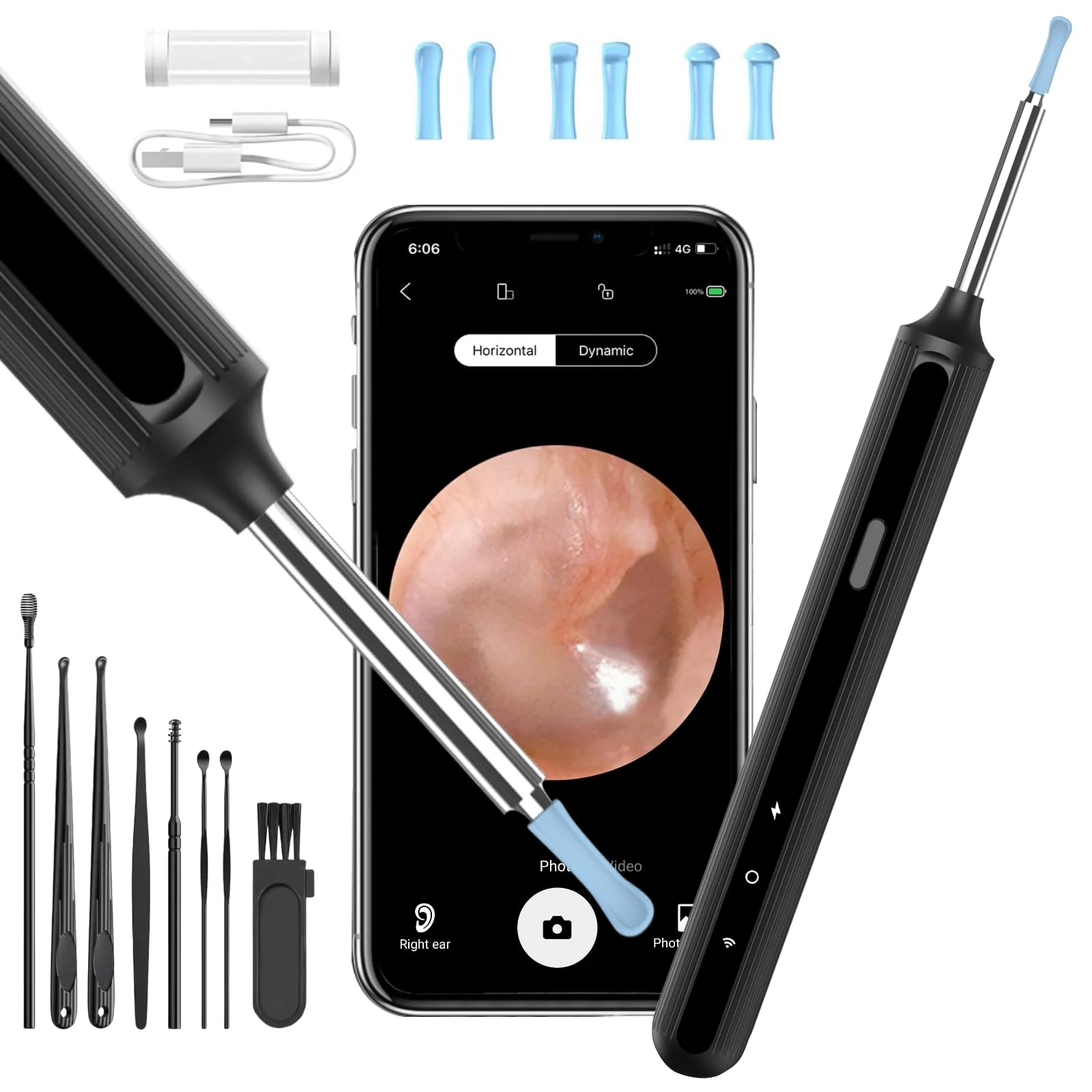 Earwax Remover Otoscope, Qimic WiFi Ear Cleaner, 1080P Ultra Thin HD Wireless Waterproof Ear Mirror with 3.5 mm Lens and 6 LEDs for iPhone, iPad and Android Smartphones Black