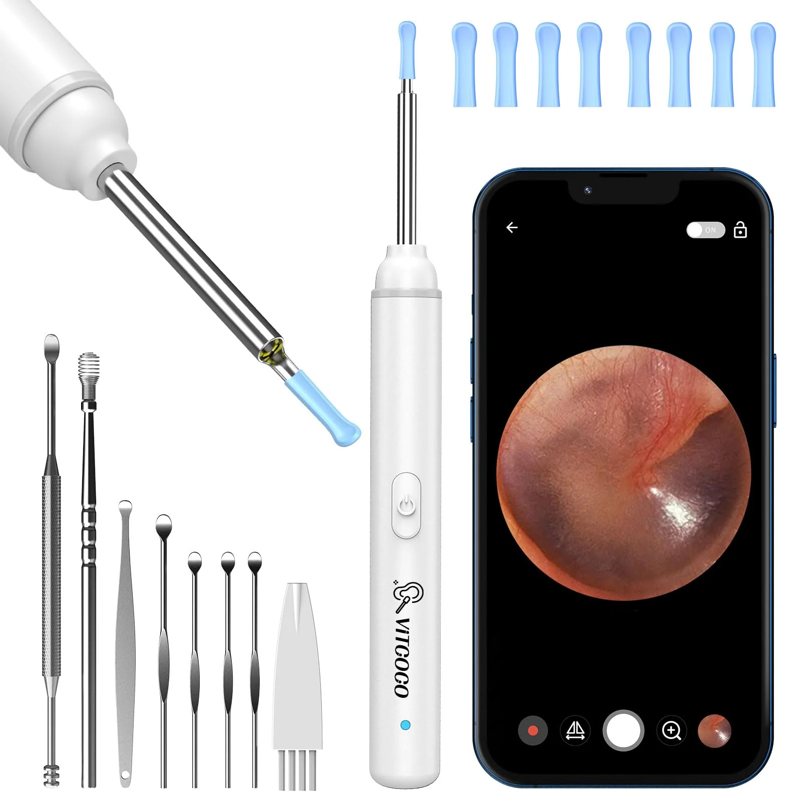 Earwax Remover Otoscope, VITCOCO 1920P Wifi Ear Cleaner, Ear Cleaner with Camera, Otoscope with 6 LEDs for iPhone, iPad and Android Smartphones, White