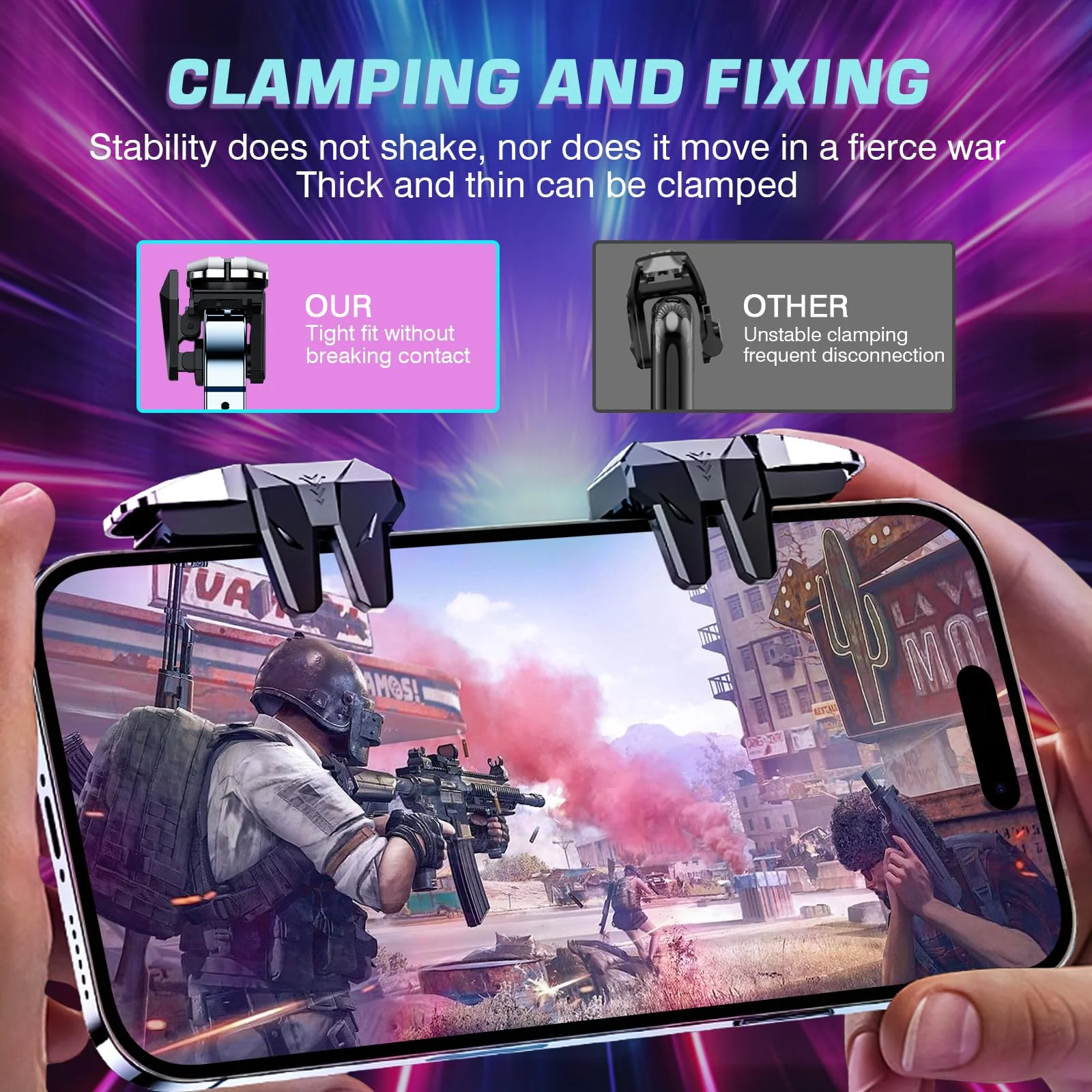 EasEasy PUBG Game Controller Trigger, Mobile Phone Controller Compatible for PUBG/Rules of Survival/Knives Out, 6 Fingers Trigger with Sensitive Aim and Shoot Smartphone Gamepad for iPhone & Android Black - Image 6