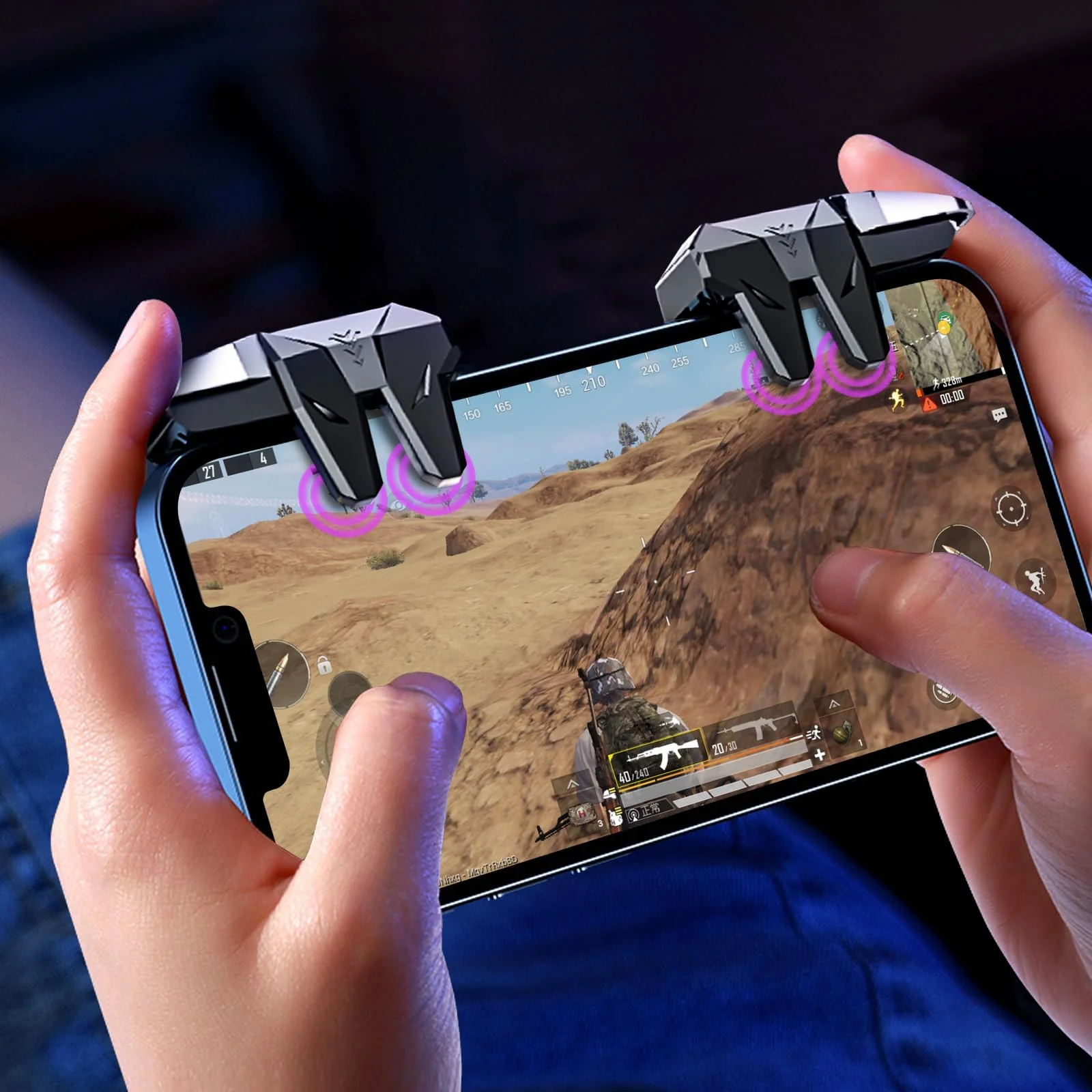 EasEasy PUBG Game Controller Trigger, Mobile Phone Controller Compatible for PUBG/Rules of Survival/Knives Out, 6 Fingers Trigger with Sensitive Aim and Shoot Smartphone Gamepad for iPhone & Android Black - Image 7