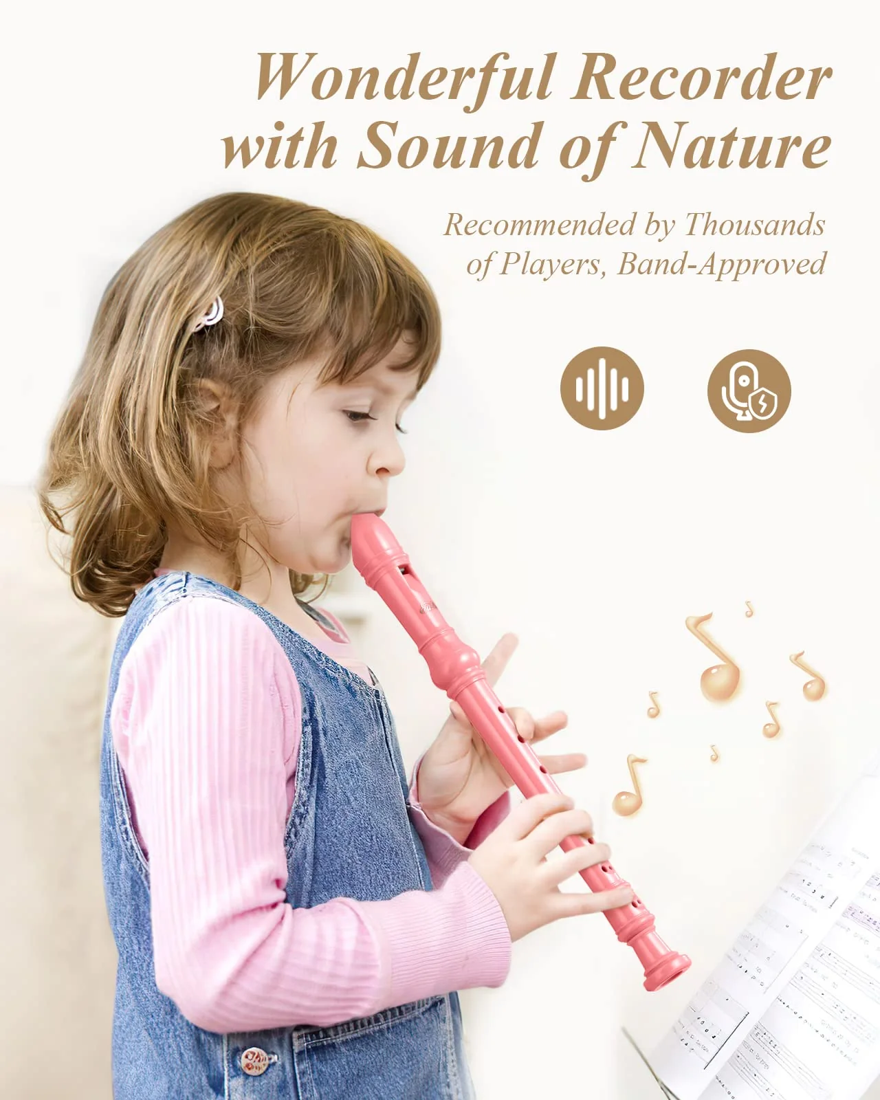 Eastar Soprano Recorder Instrument for Kids Beginners, German Fingering C Key Recorder Instrument 3 Piece with Cleaning Kit, Thumb Rest, Cotton Bag, Fingering Chart, ERS-21GP, Pink, School-Approved - Image 2