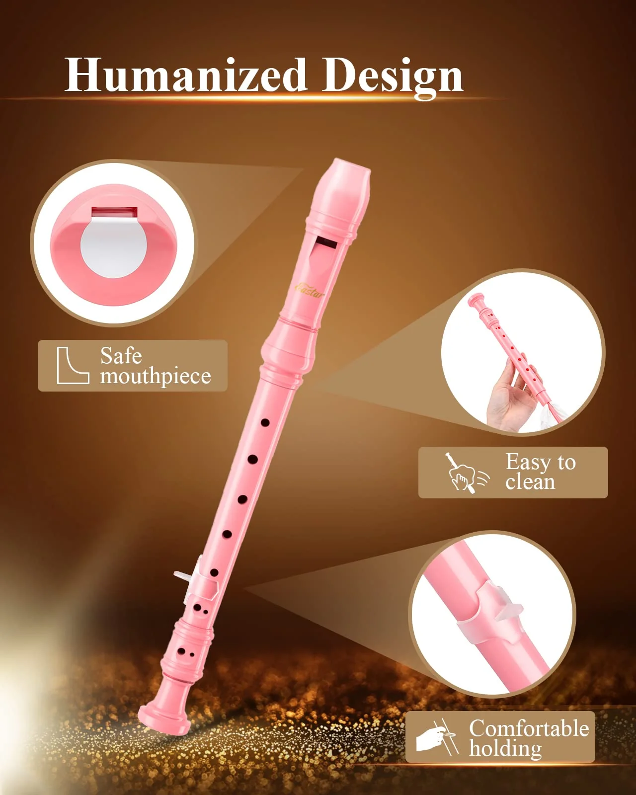 Eastar Soprano Recorder Instrument for Kids Beginners, German Fingering C Key Recorder Instrument 3 Piece with Cleaning Kit, Thumb Rest, Cotton Bag, Fingering Chart, ERS-21GP, Pink, School-Approved - Image 3